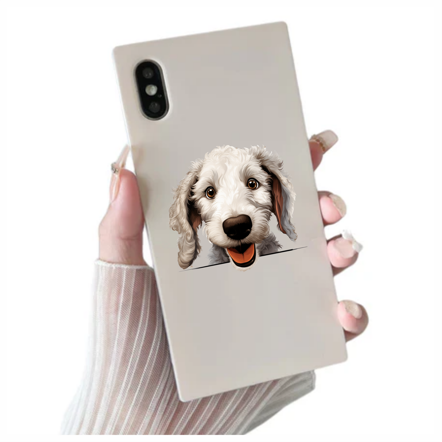 White Dog Poodle Happy Face Vinyl Sticker Decal