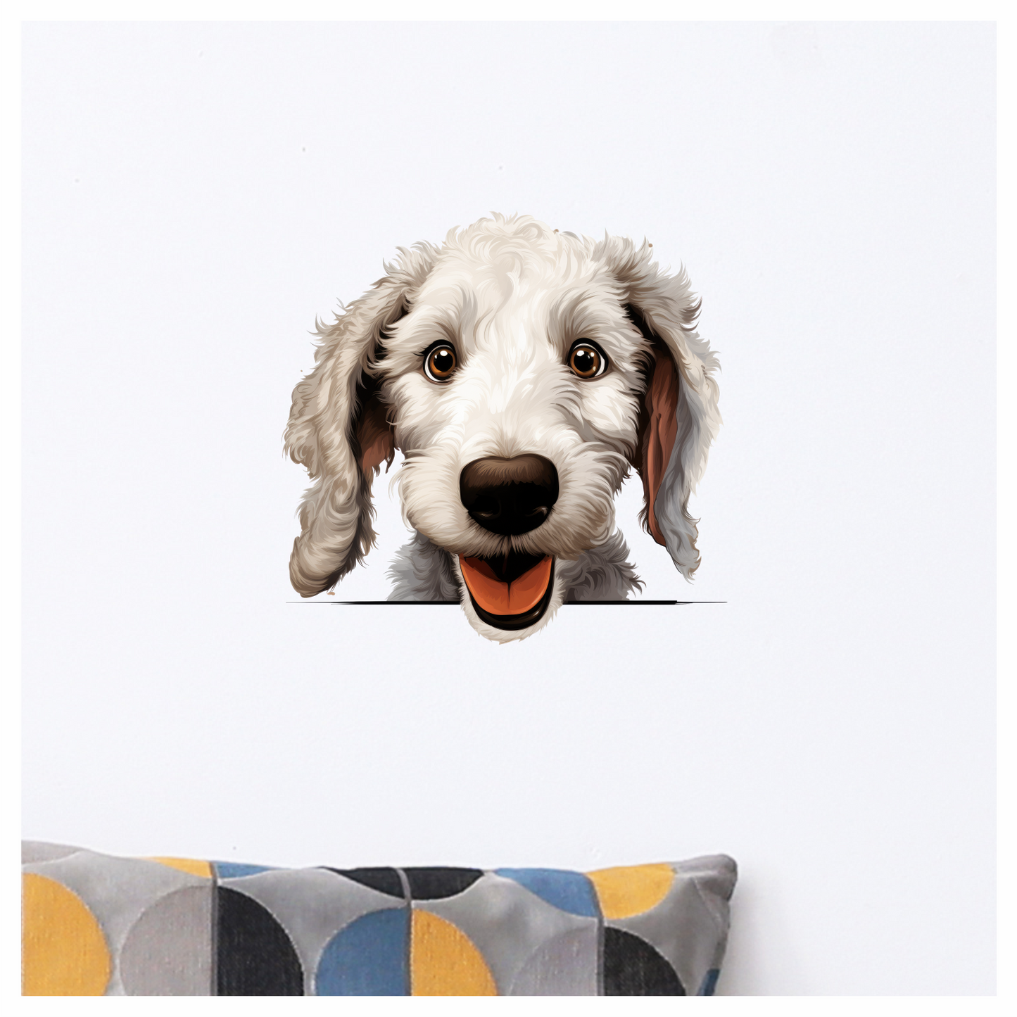 White Dog Poodle Happy Face Vinyl Sticker Decal