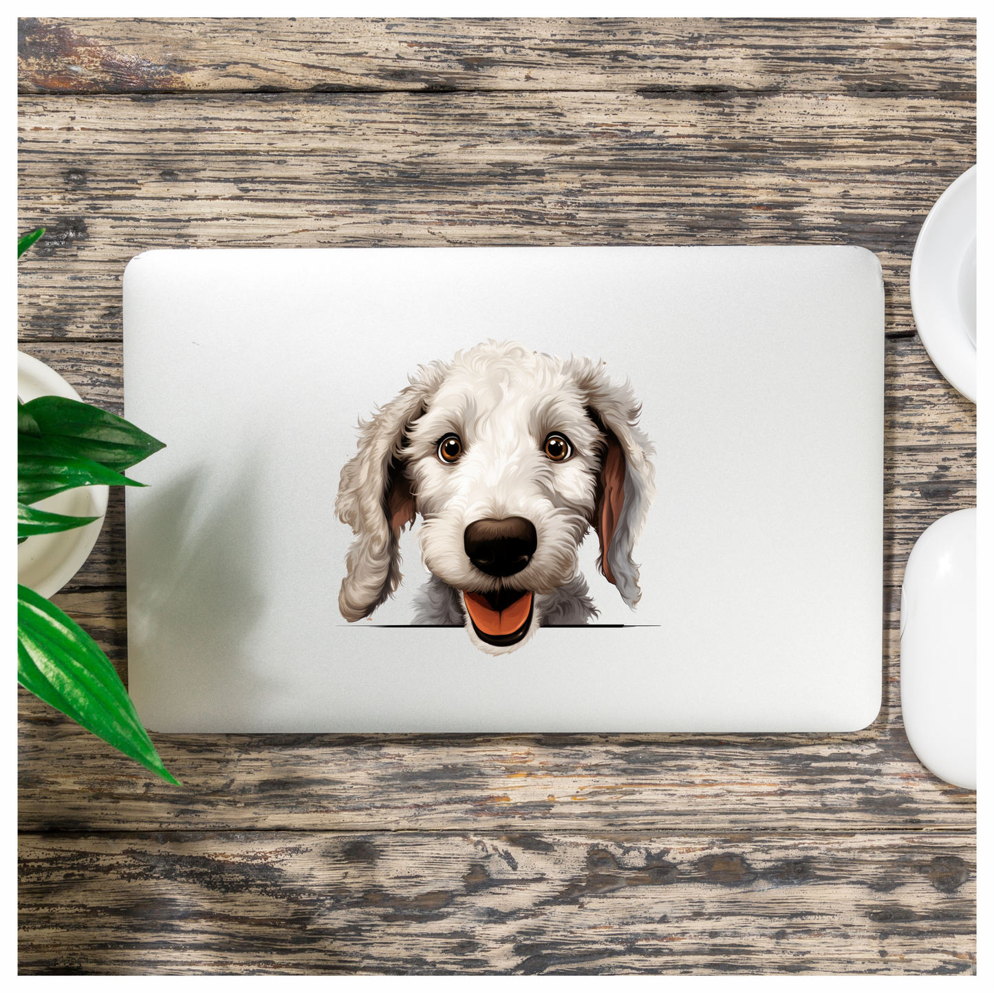 White Dog Poodle Happy Face Vinyl Sticker Decal
