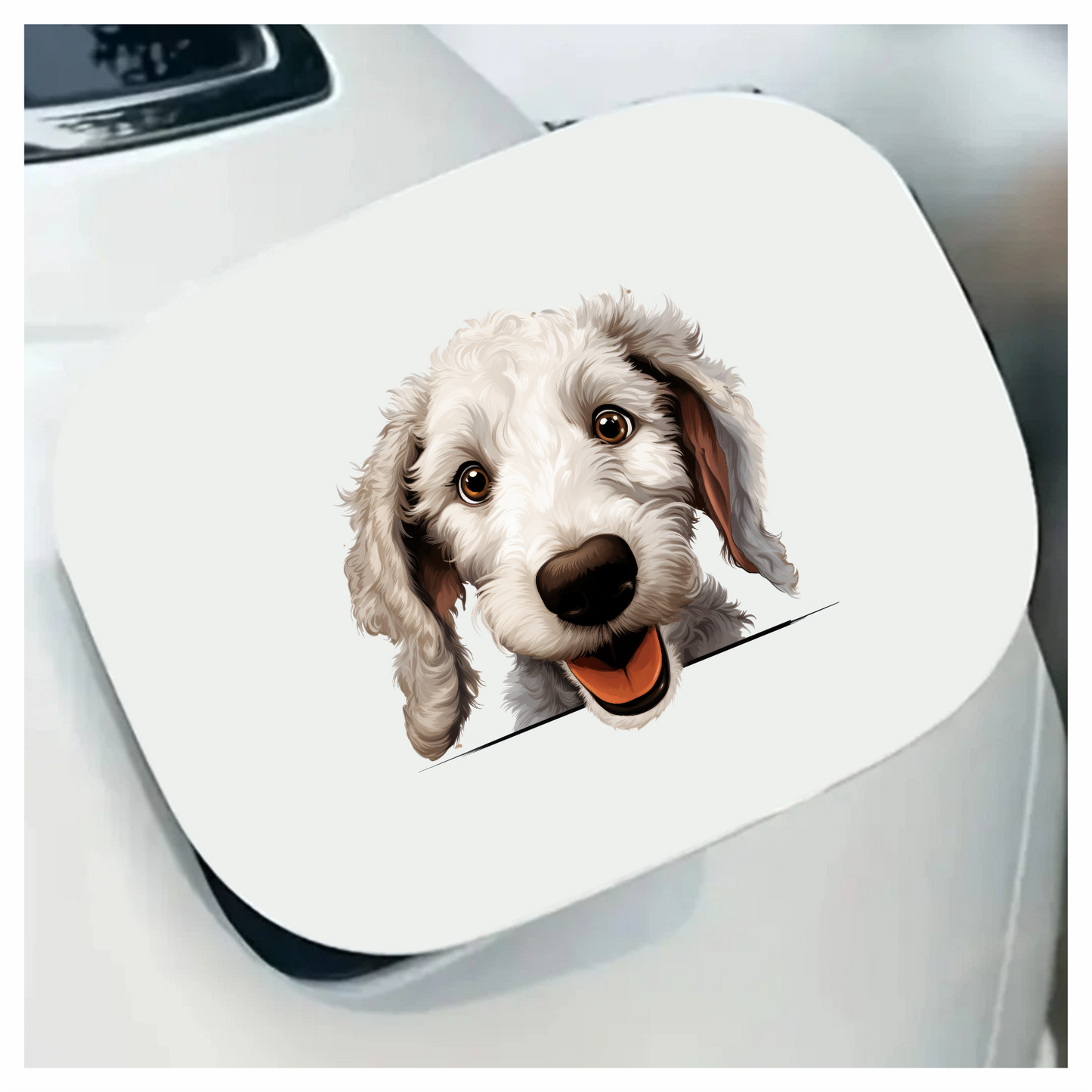 White Dog Poodle Happy Face Vinyl Sticker Decal