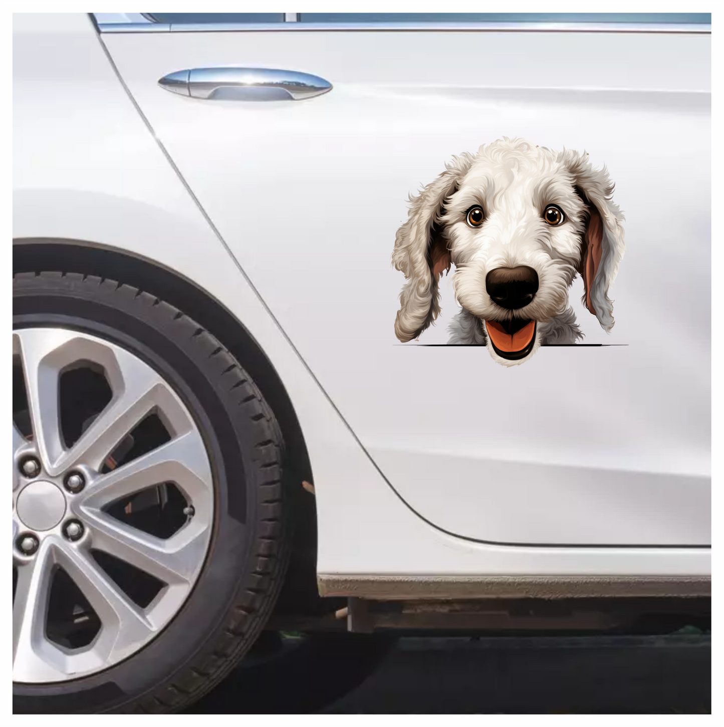 White Dog Poodle Happy Face Vinyl Sticker Decal