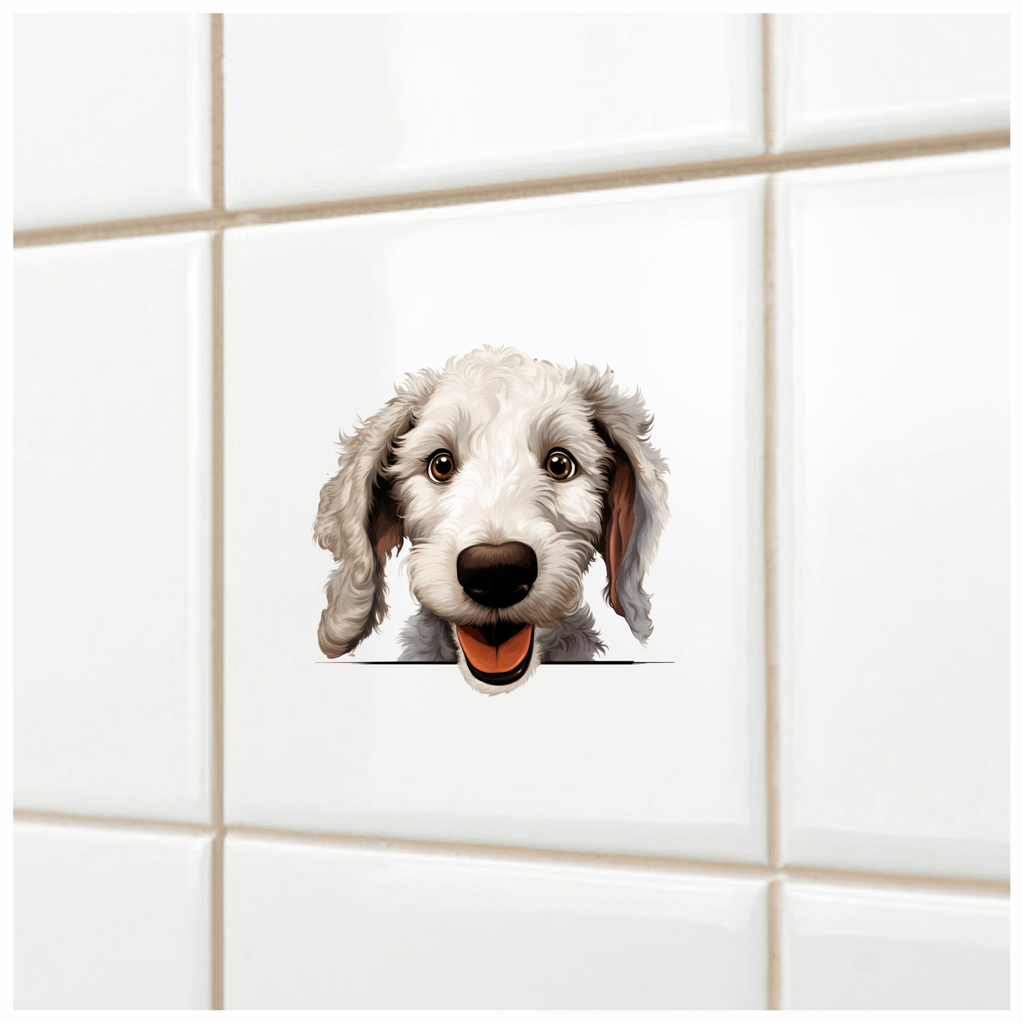 White Dog Poodle Happy Face Vinyl Sticker Decal