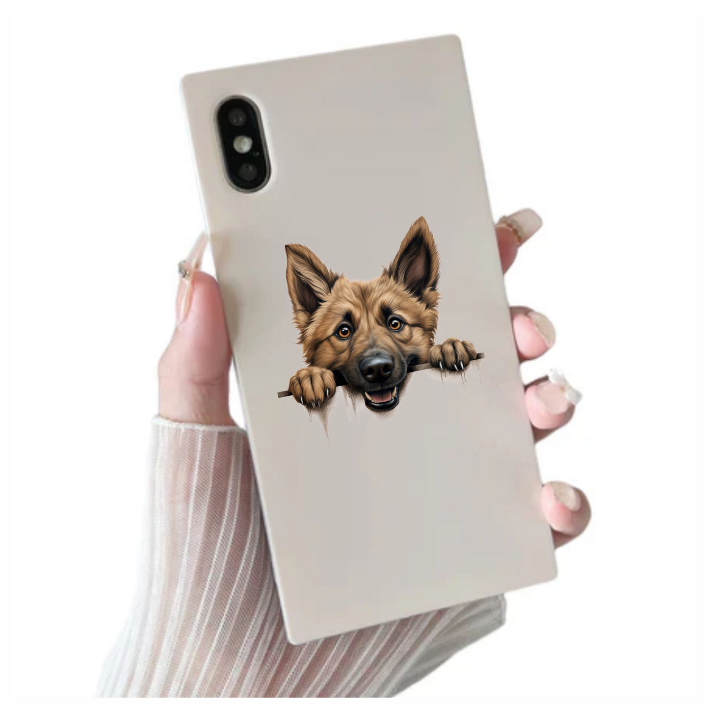 Brown Dog German Shepherd Smiling Face Vinyl Sticker Decal