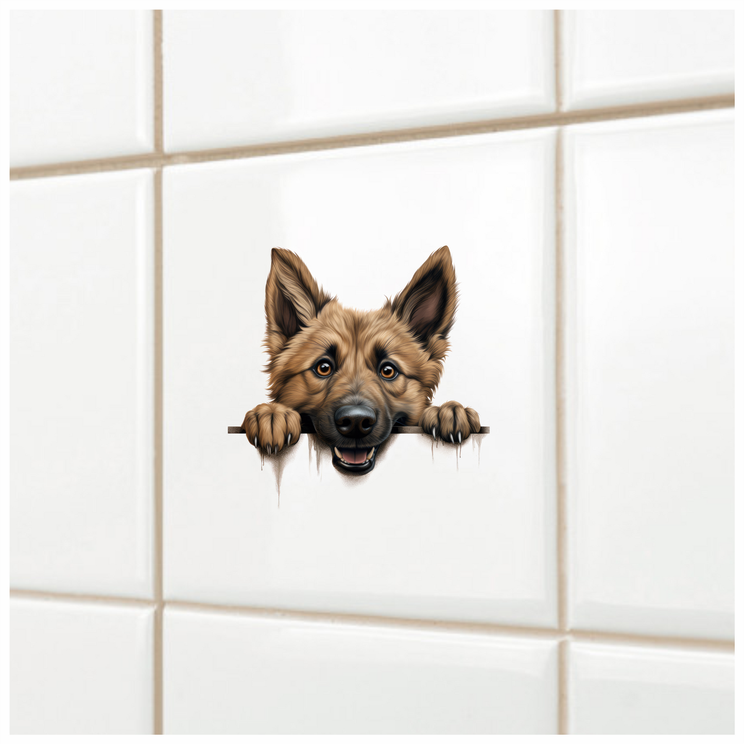 Brown Dog German Shepherd Smiling Face Vinyl Sticker Decal