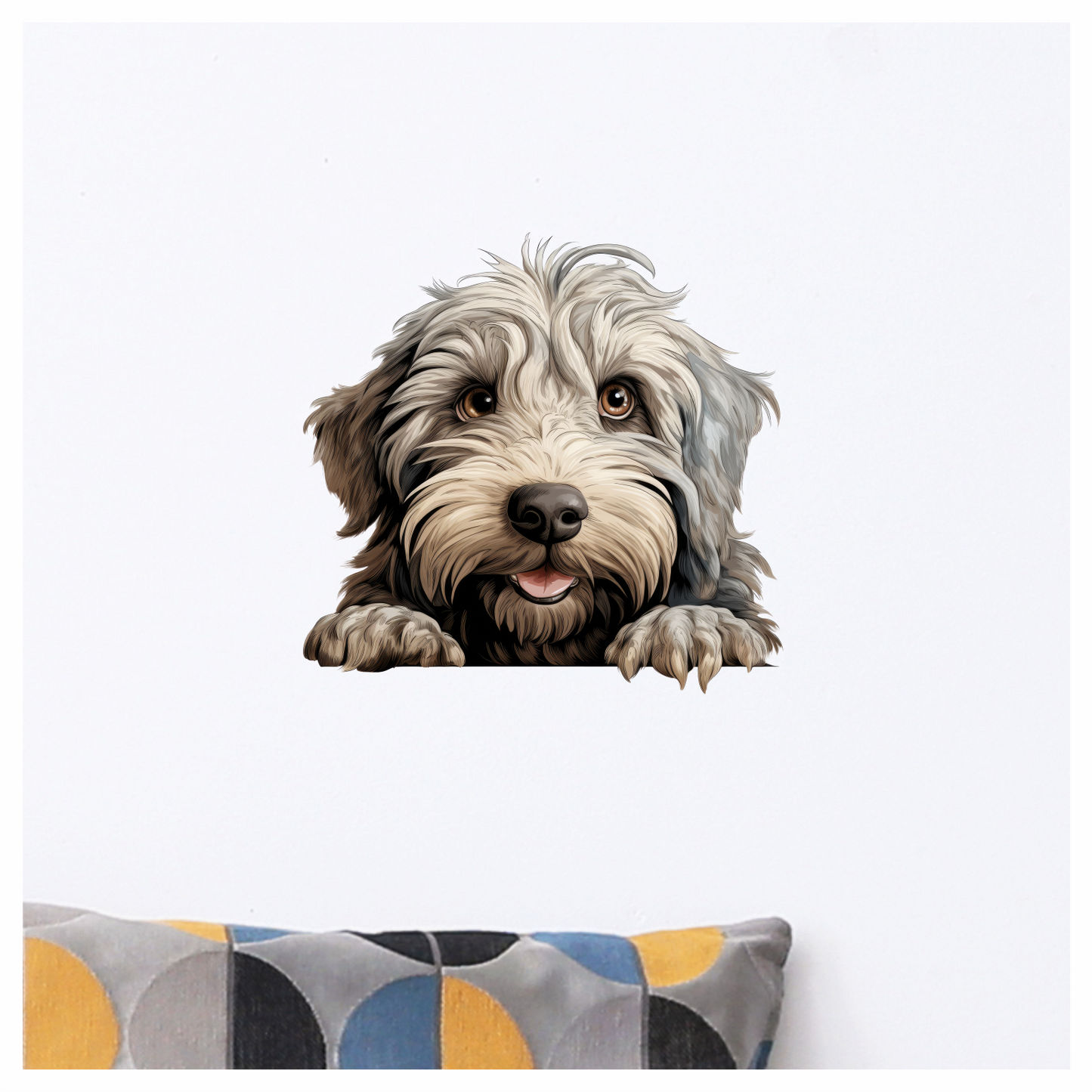 Grey Shaggy Dog Puppy Cute Vinyl Sticker Decal