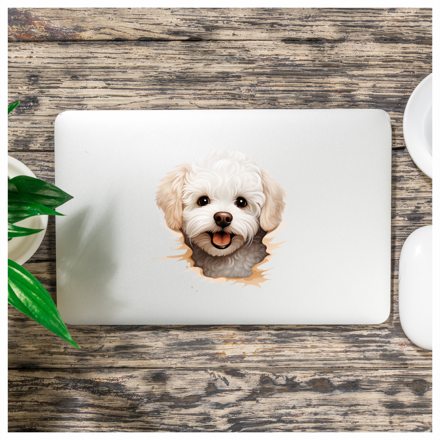 White Fluffy Dog Bichon Frise Happy Vinyl Sticker Decal