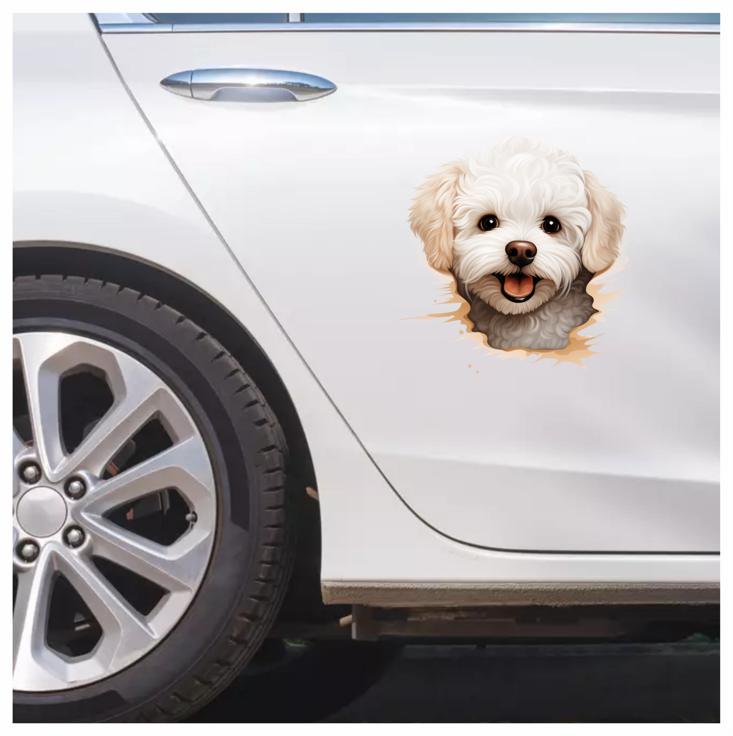 White Fluffy Dog Bichon Frise Happy Vinyl Sticker Decal