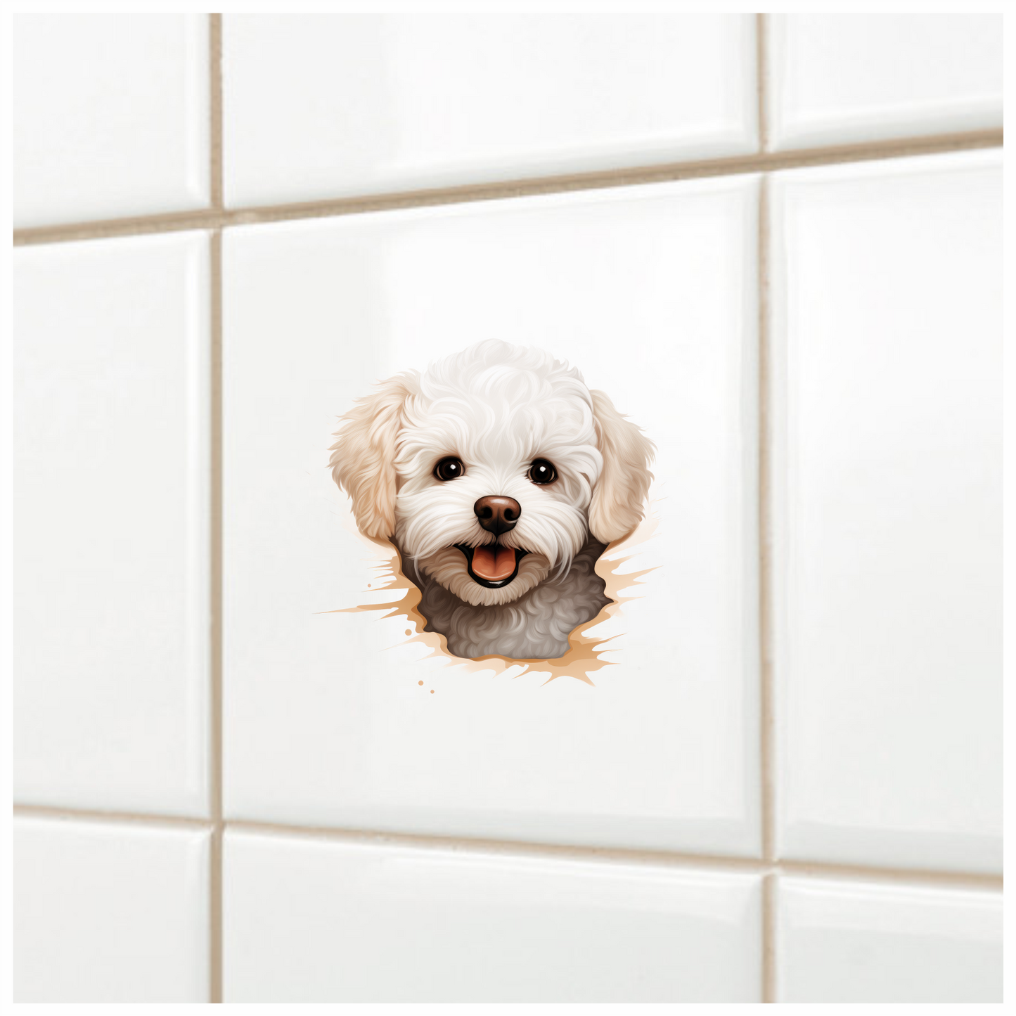 White Fluffy Dog Bichon Frise Happy Vinyl Sticker Decal