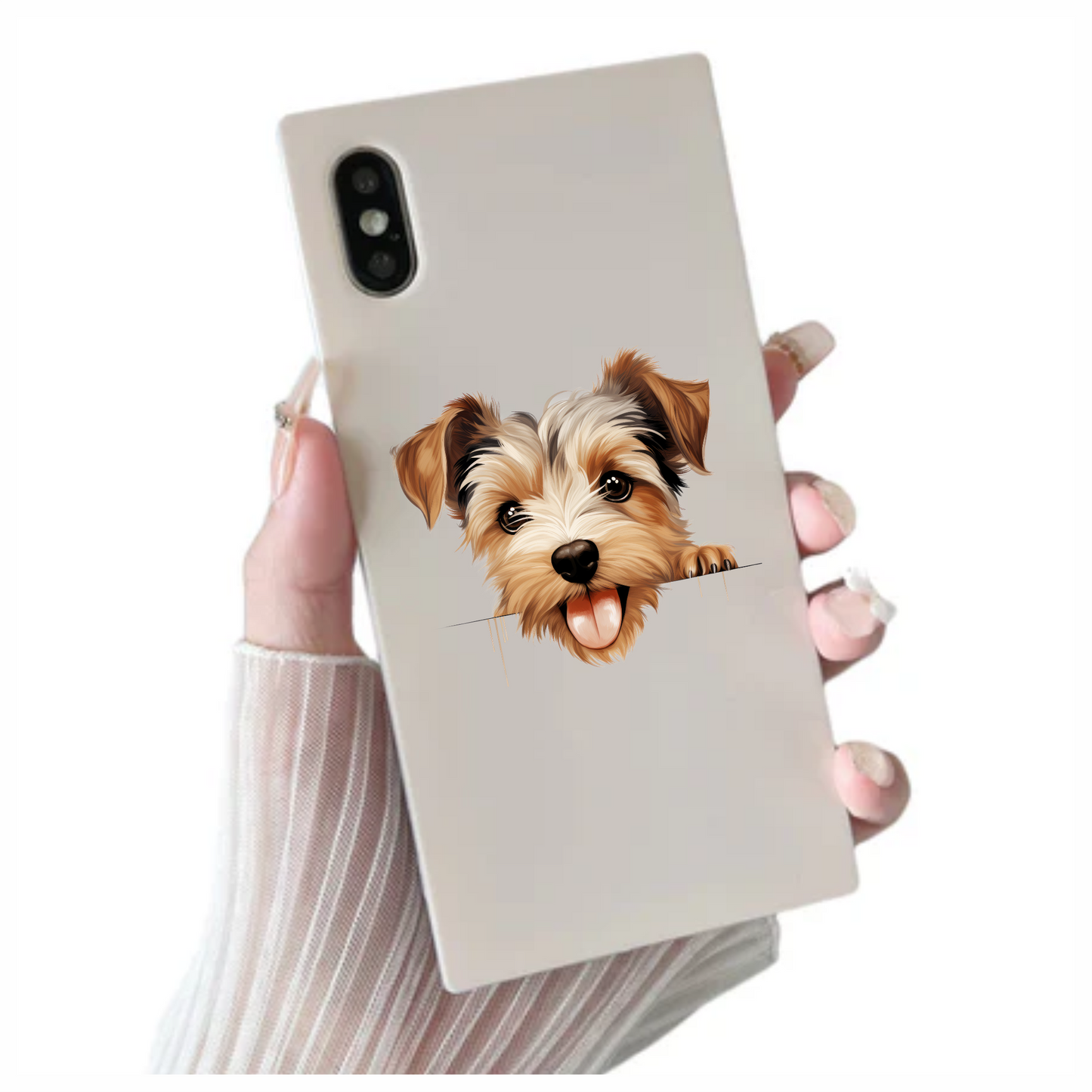 Brown White Dog Yorkshire Terrier Tongue Vinyl Sticker Decal