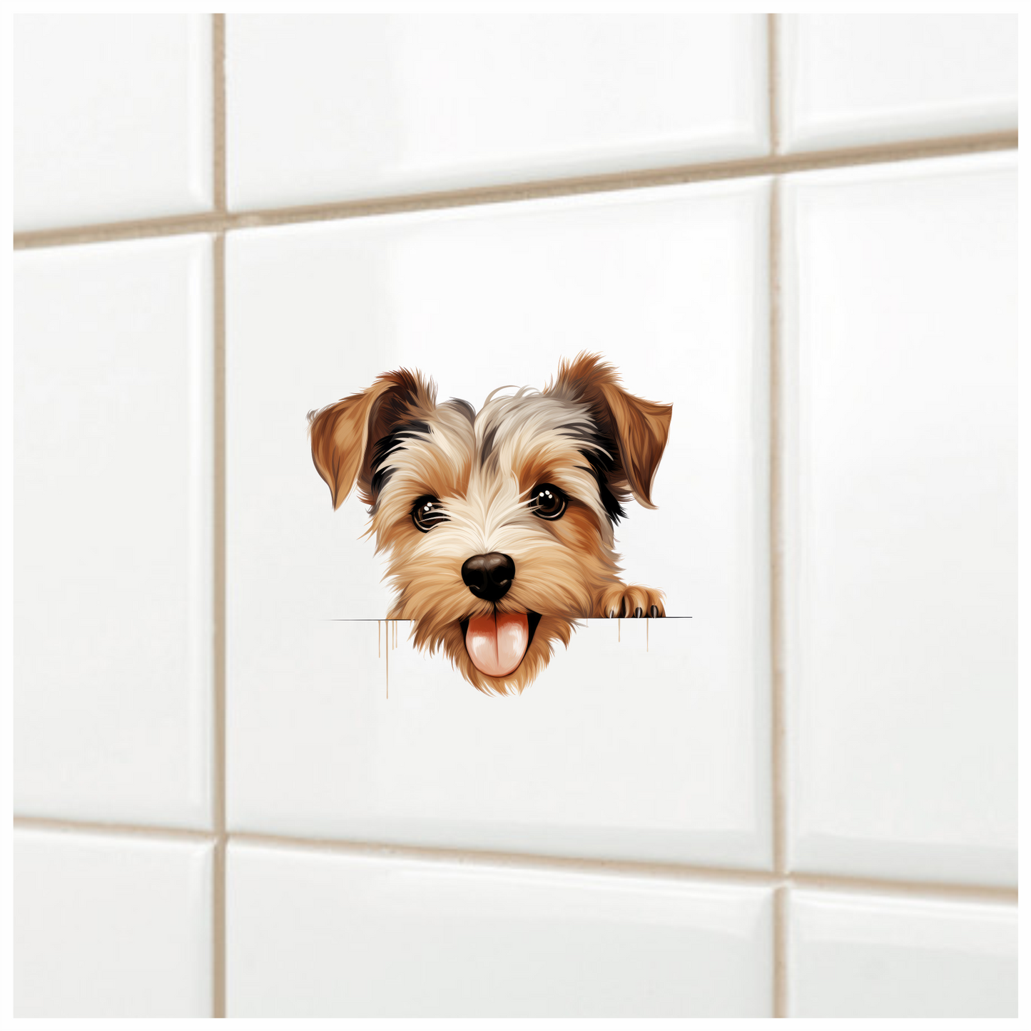 Brown White Dog Yorkshire Terrier Tongue Vinyl Sticker Decal