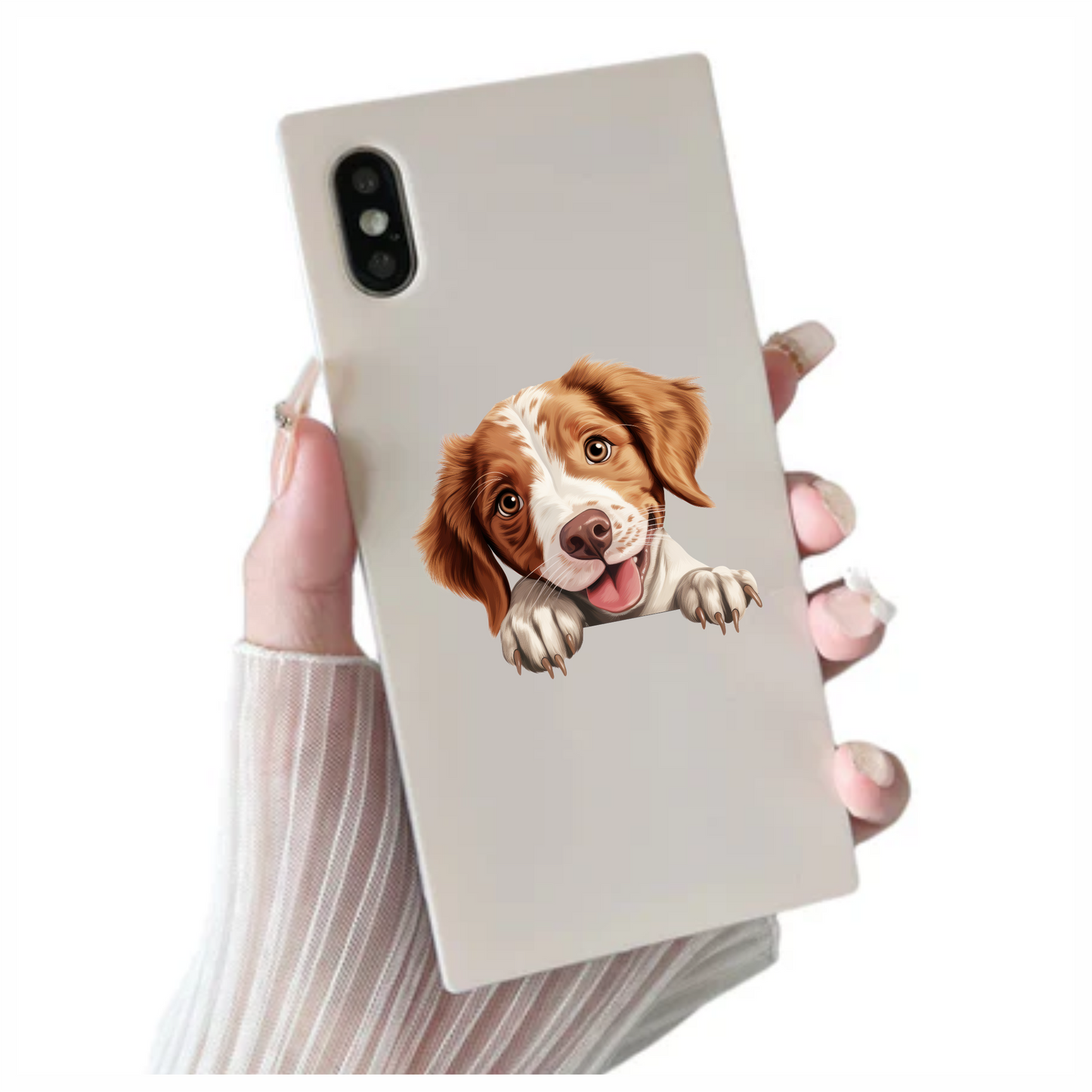 Brown White Dog Spaniel Happy Vinyl Sticker Decal