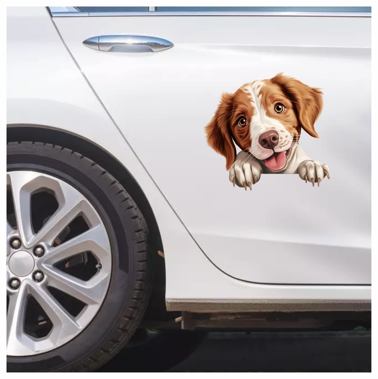 Brown White Dog Spaniel Happy Vinyl Sticker Decal