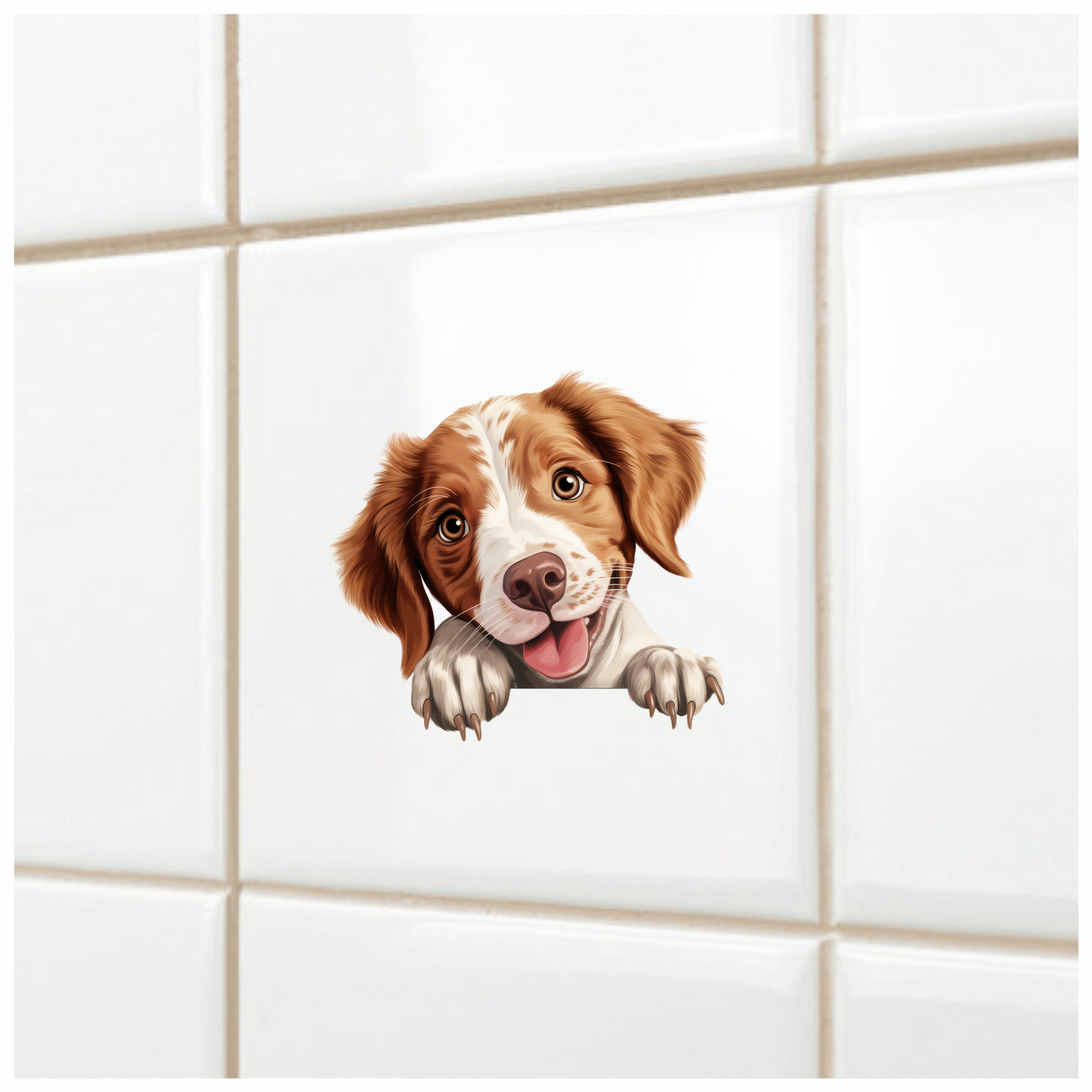 Brown White Dog Spaniel Happy Vinyl Sticker Decal
