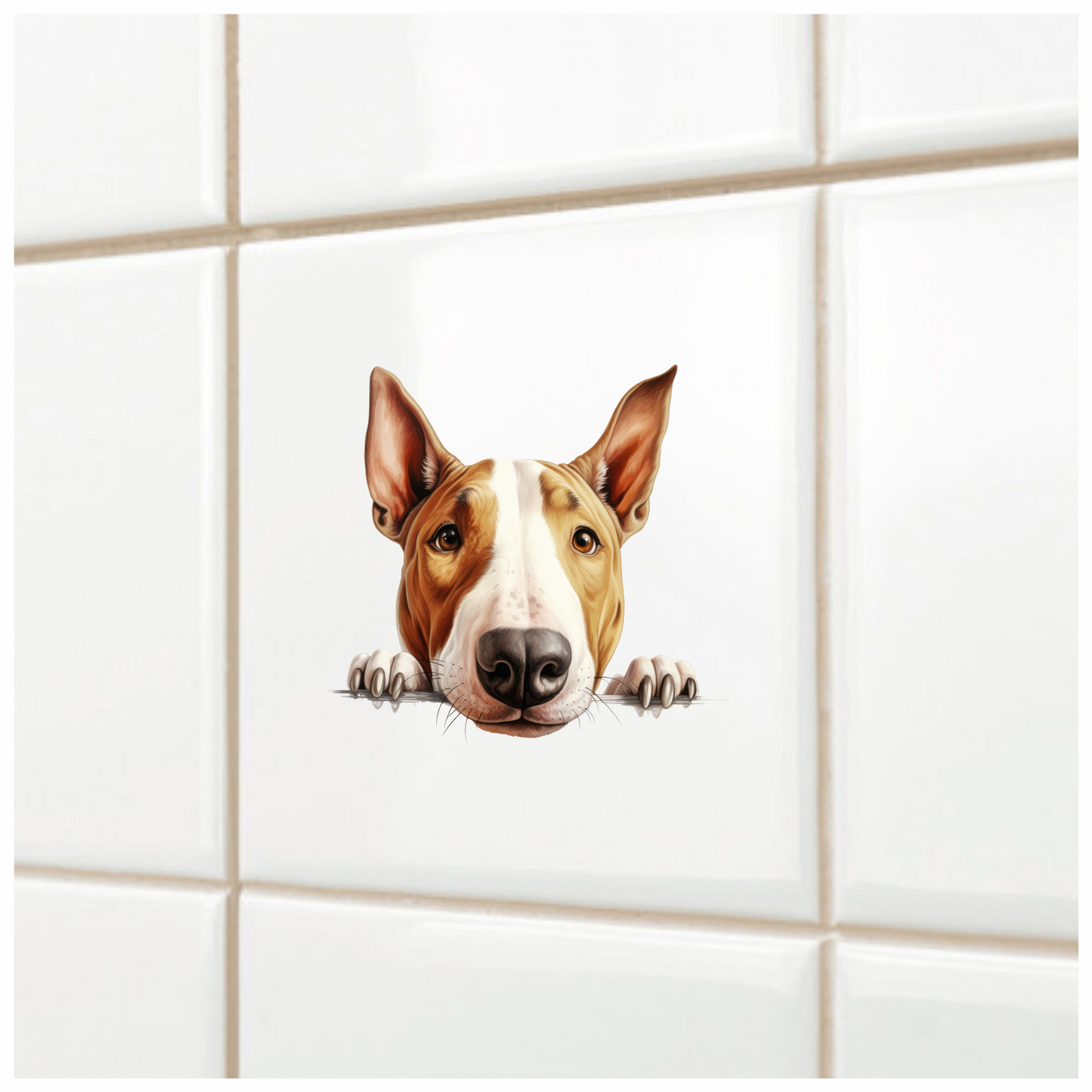 Brown White Dog Bullterrier Face Vinyl Sticker Decal