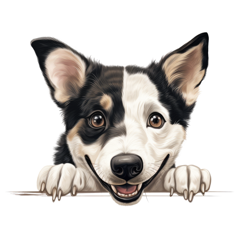 Black White Dog Corgi Smiling Vinyl Sticker Decal