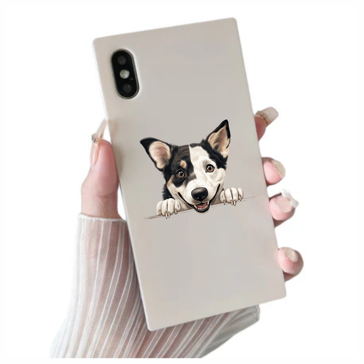 Black White Dog Corgi Smiling Vinyl Sticker Decal