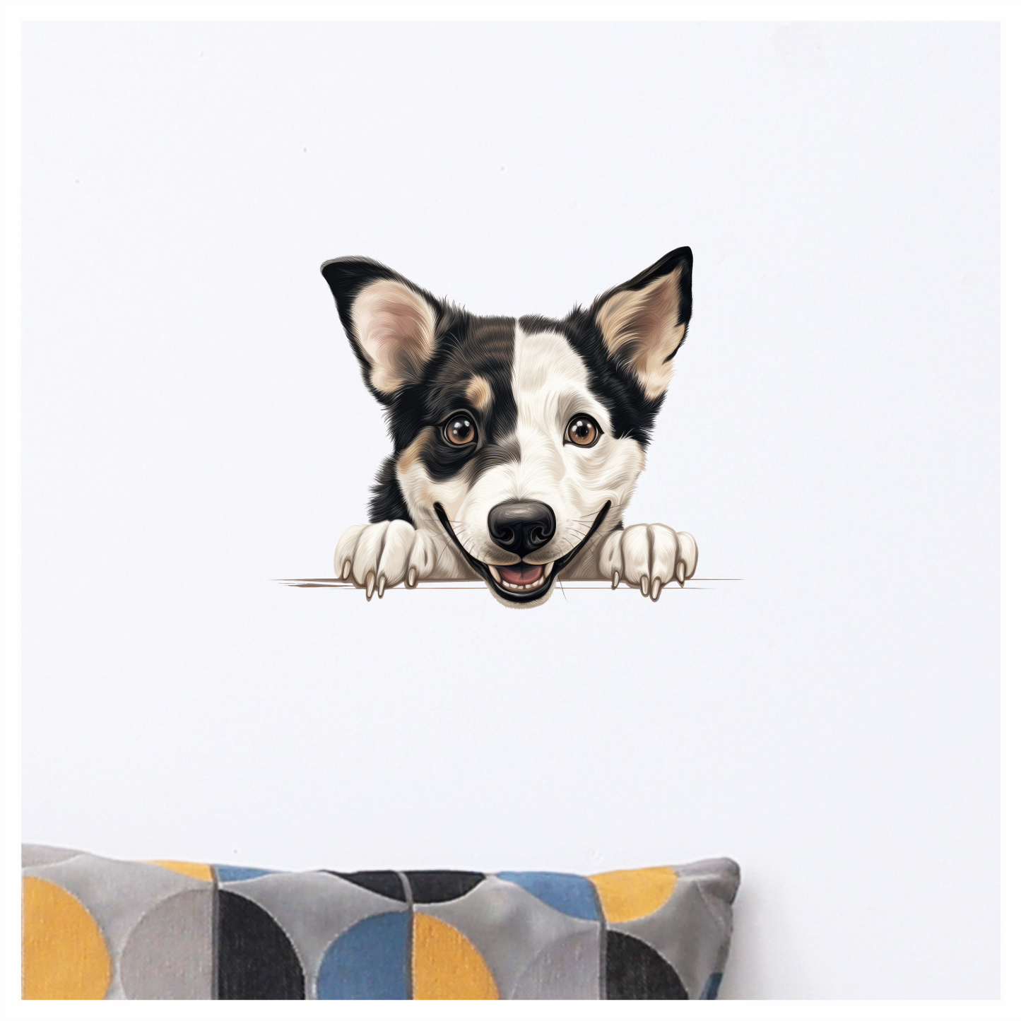 Black White Dog Corgi Smiling Vinyl Sticker Decal