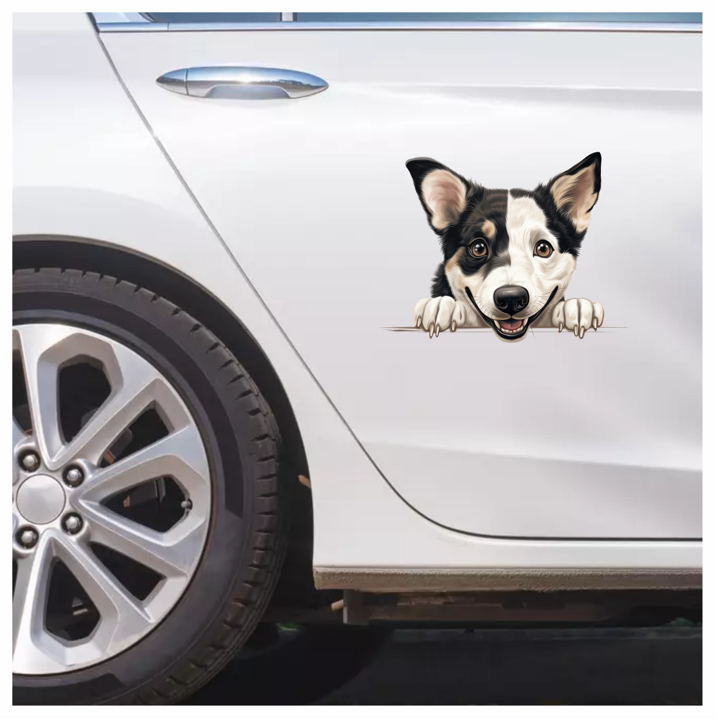 Black White Dog Corgi Smiling Vinyl Sticker Decal