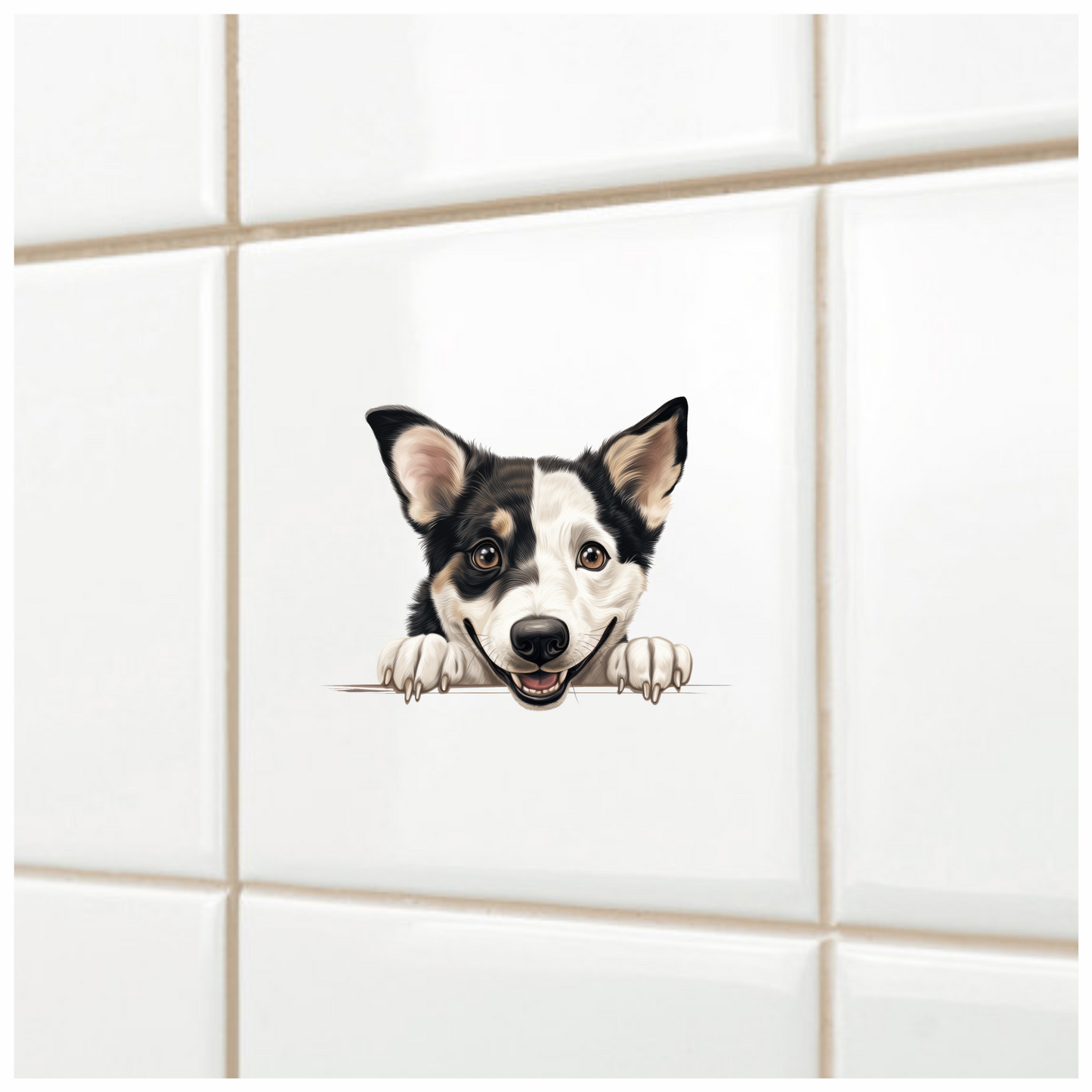 Black White Dog Corgi Smiling Vinyl Sticker Decal