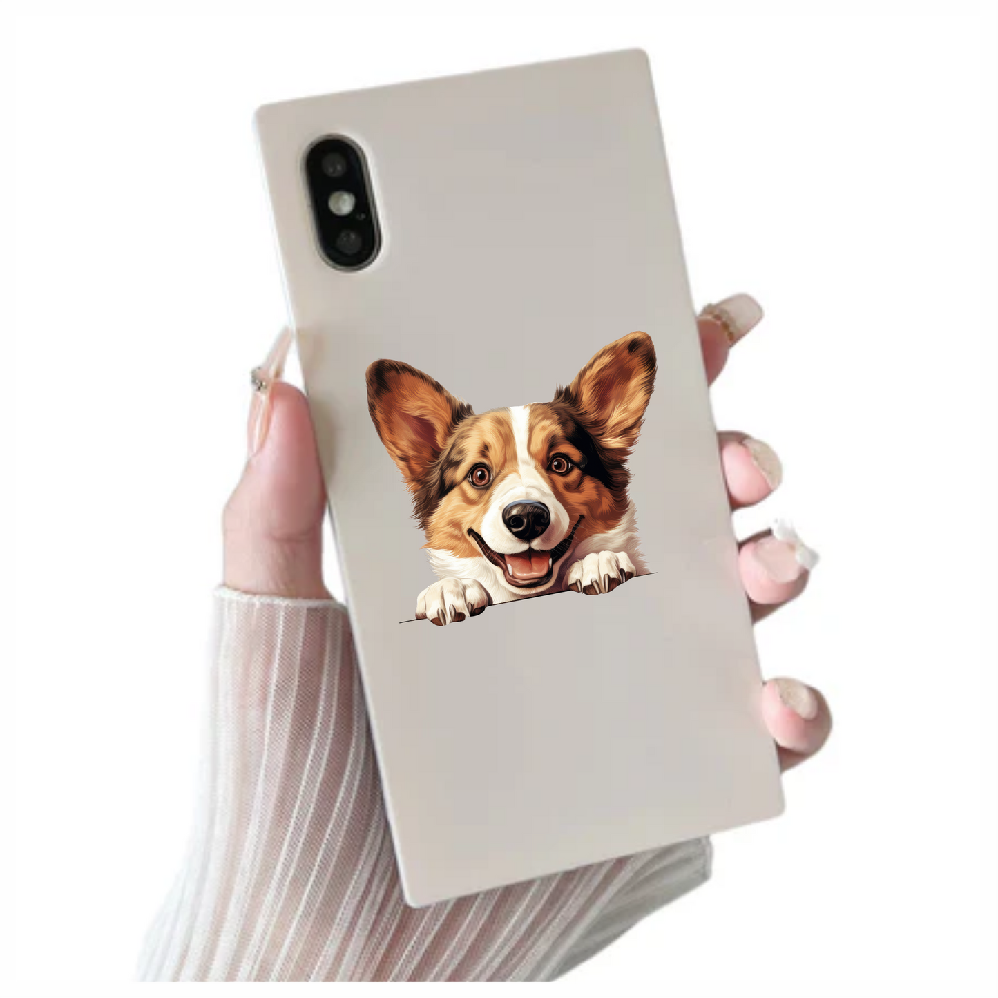 Brown White Corgi Dog Happy Face Vinyl Sticker Decal