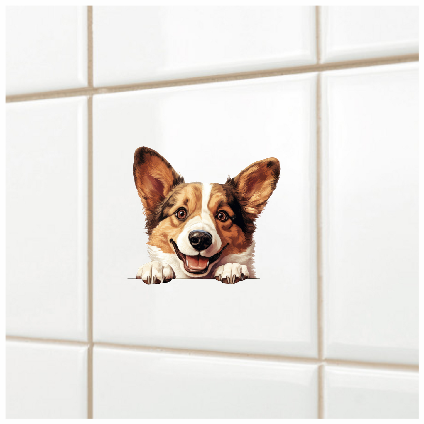 Brown White Corgi Dog Happy Face Vinyl Sticker Decal