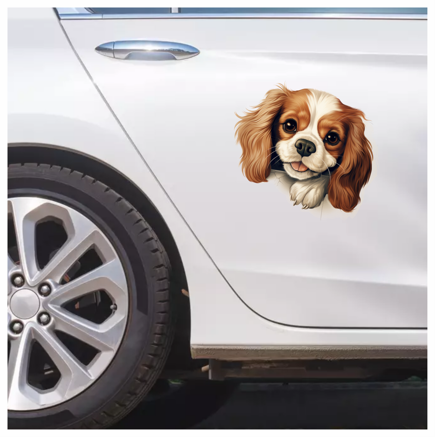 Brown White Dog Cavalier Spaniel Vinyl Sticker Decal