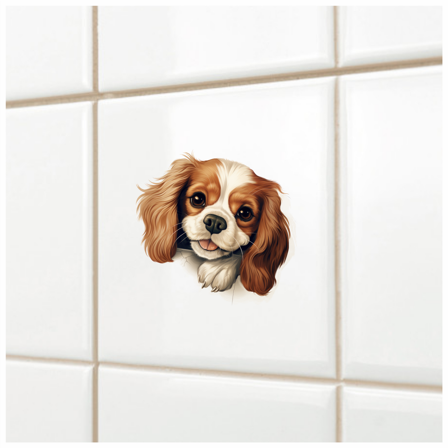 Brown White Dog Cavalier Spaniel Vinyl Sticker Decal