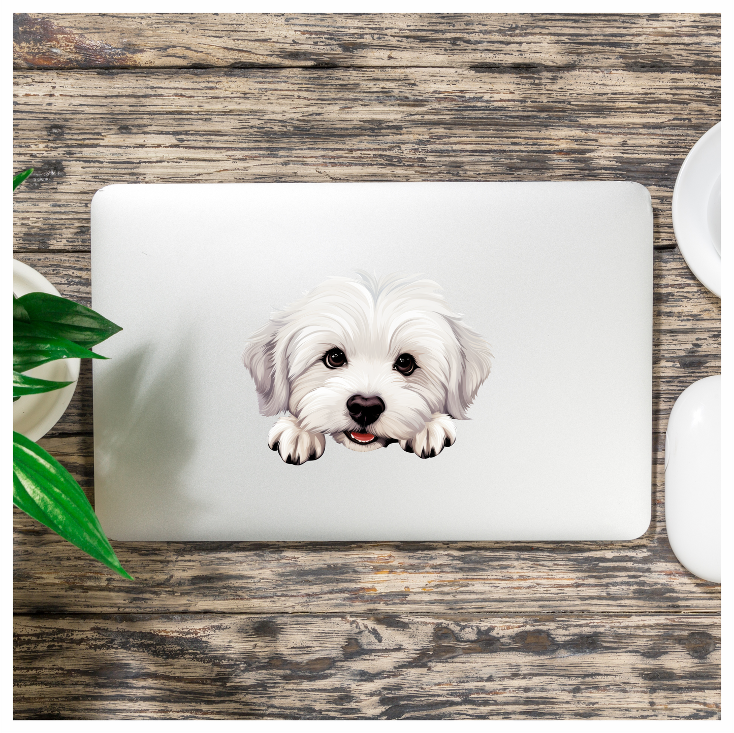White Puppy Maltese Dog Face Vinyl Sticker Decal