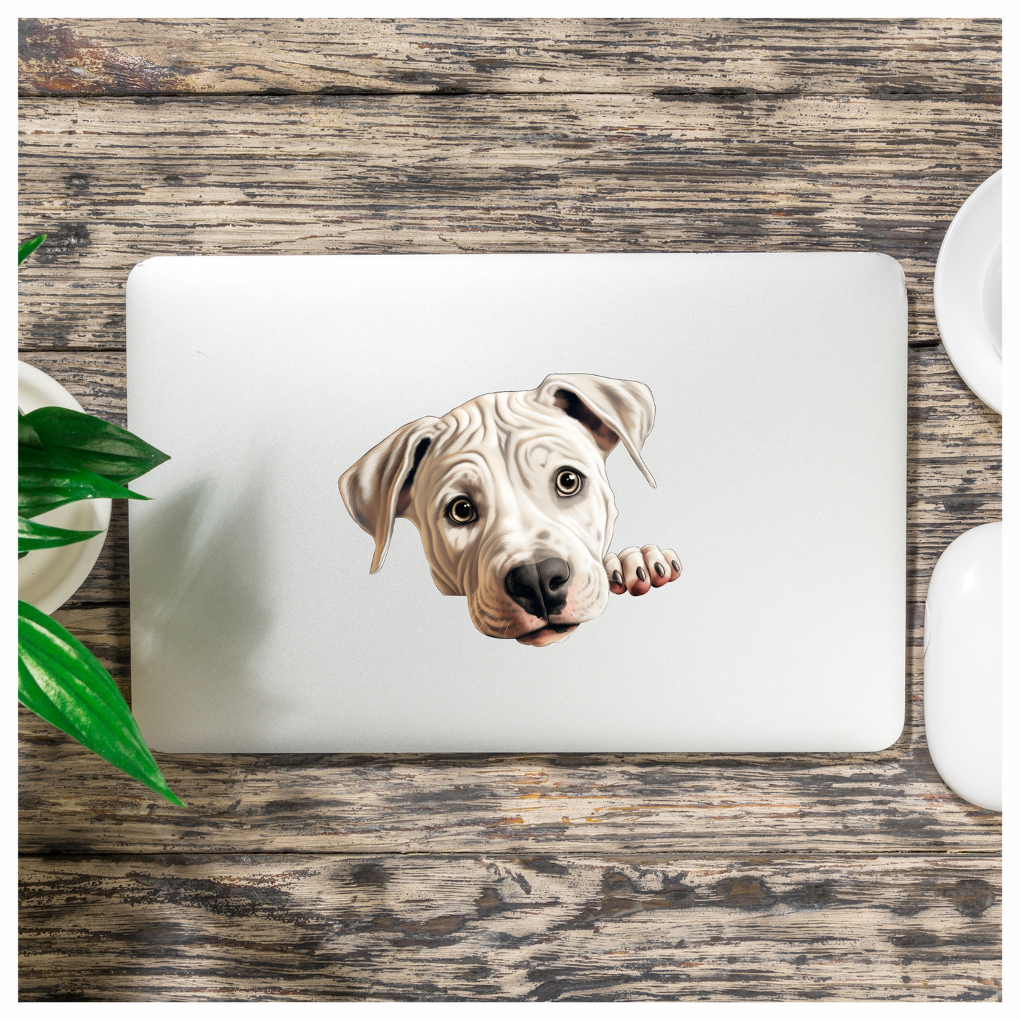 White Dog Puppy Pitbull Cute Vinyl Sticker Decal