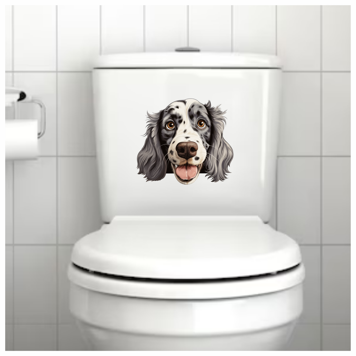 White Black Dog Spaniel Happy Face Vinyl Sticker Decal