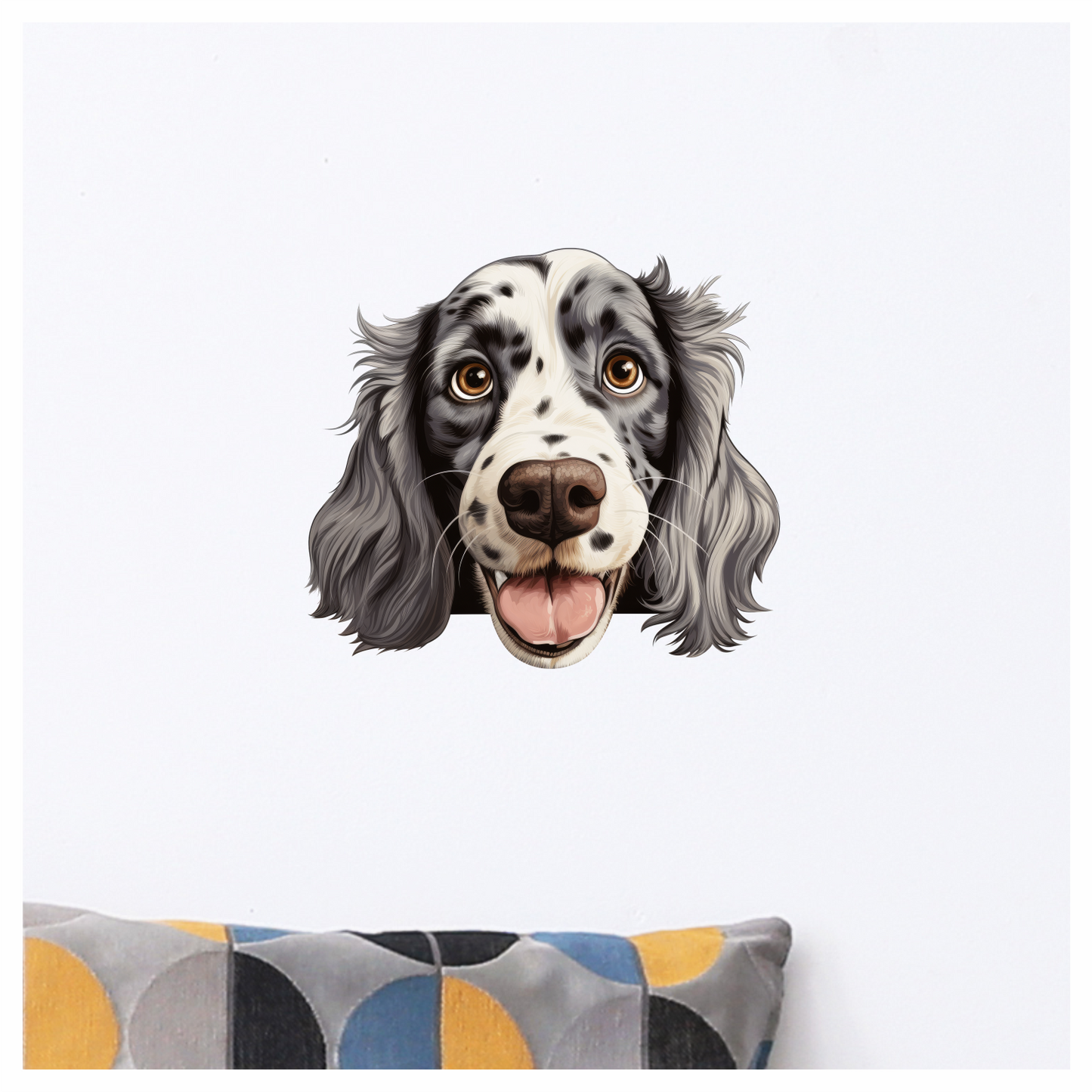 White Black Dog Spaniel Happy Face Vinyl Sticker Decal