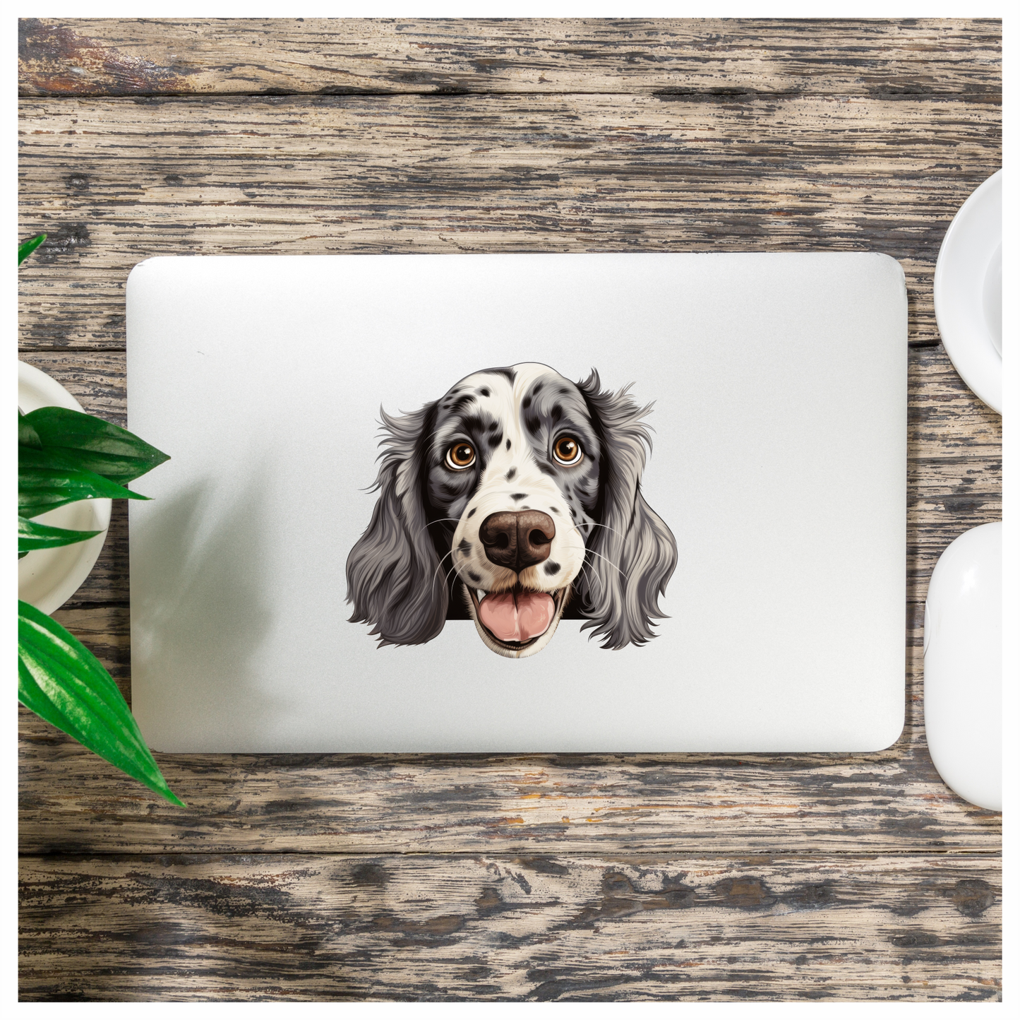White Black Dog Spaniel Happy Face Vinyl Sticker Decal