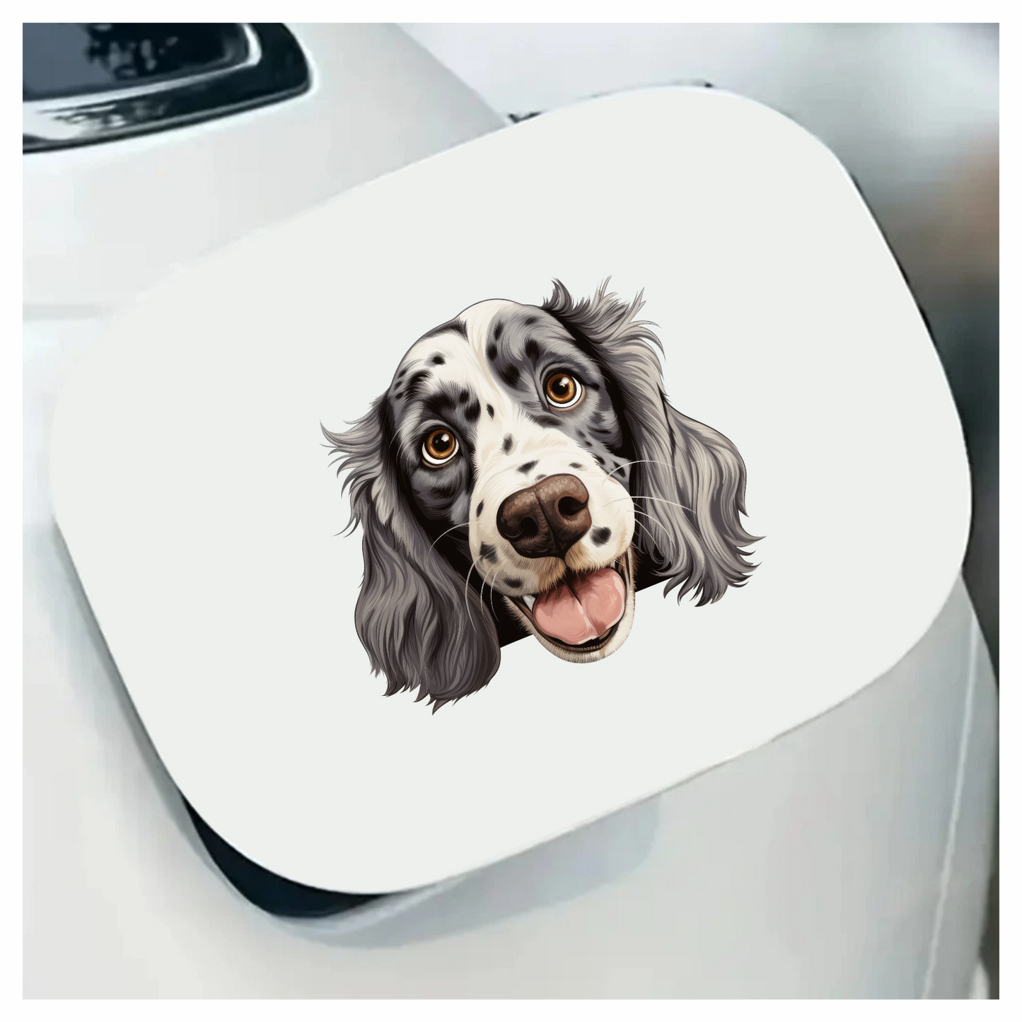 White Black Dog Spaniel Happy Face Vinyl Sticker Decal