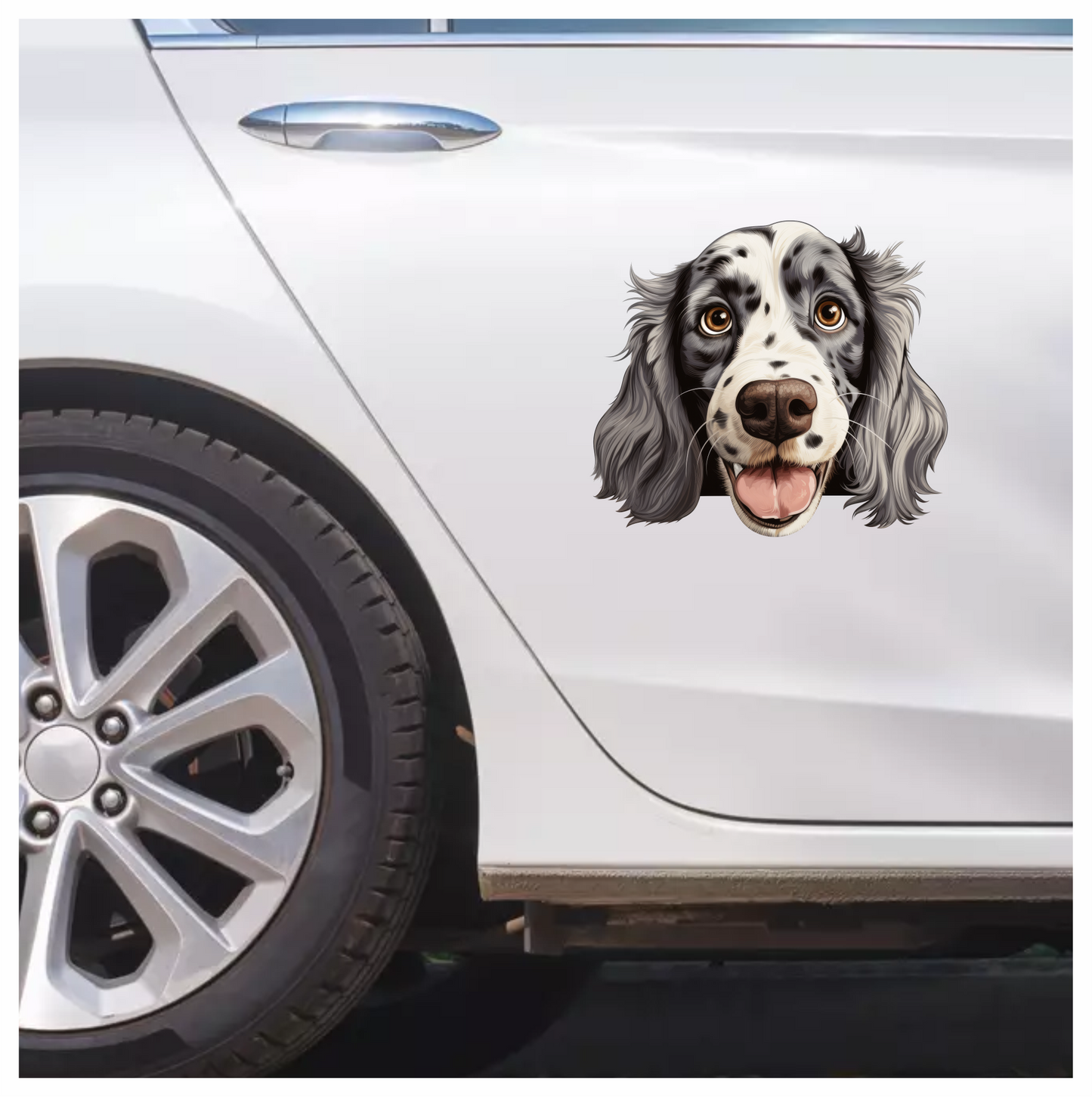 White Black Dog Spaniel Happy Face Vinyl Sticker Decal