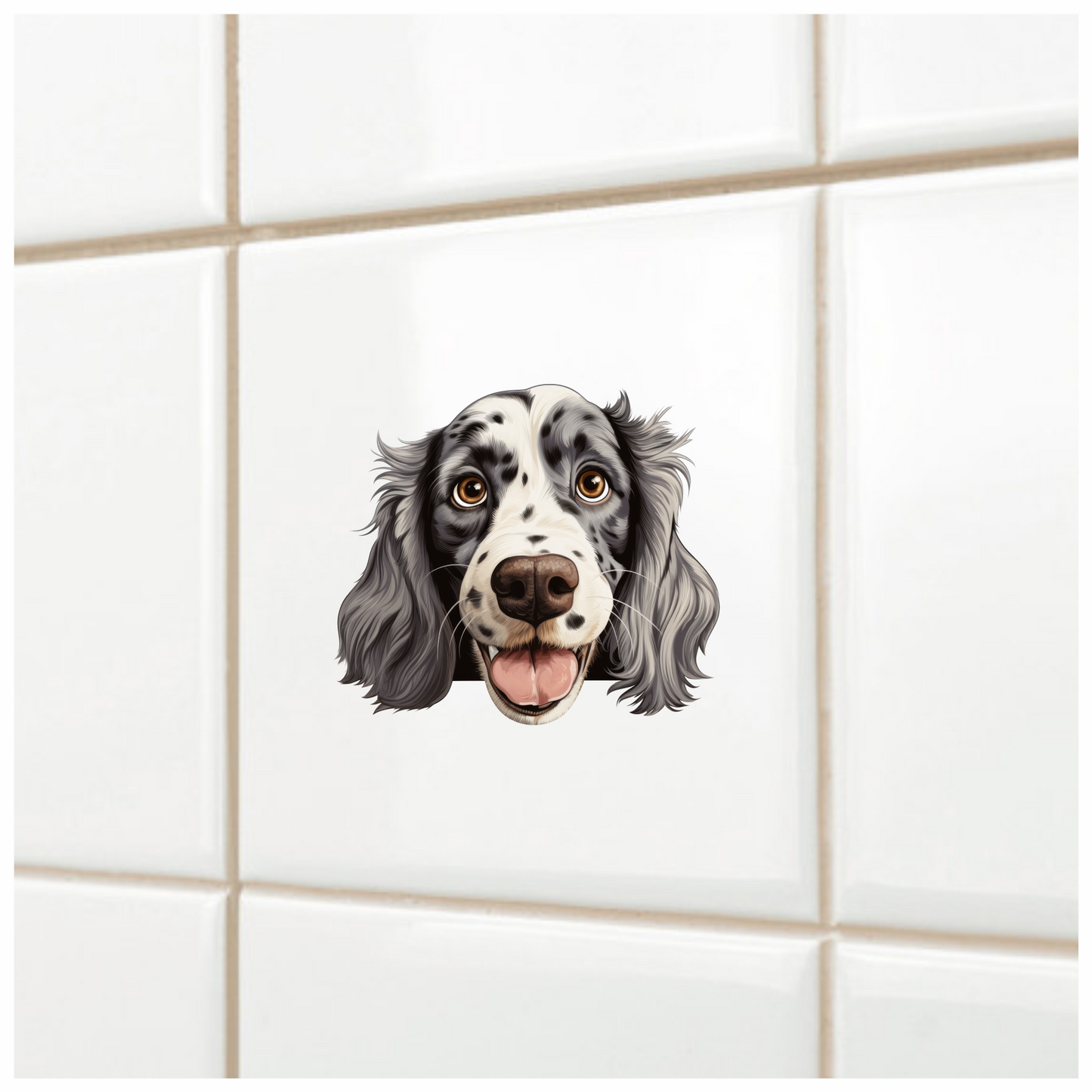 White Black Dog Spaniel Happy Face Vinyl Sticker Decal