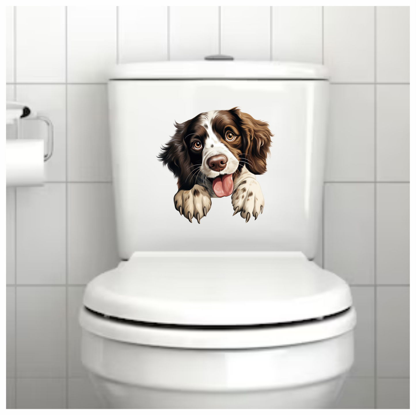 Brown White Dog Spaniel Happy Tongue Vinyl Sticker Decal