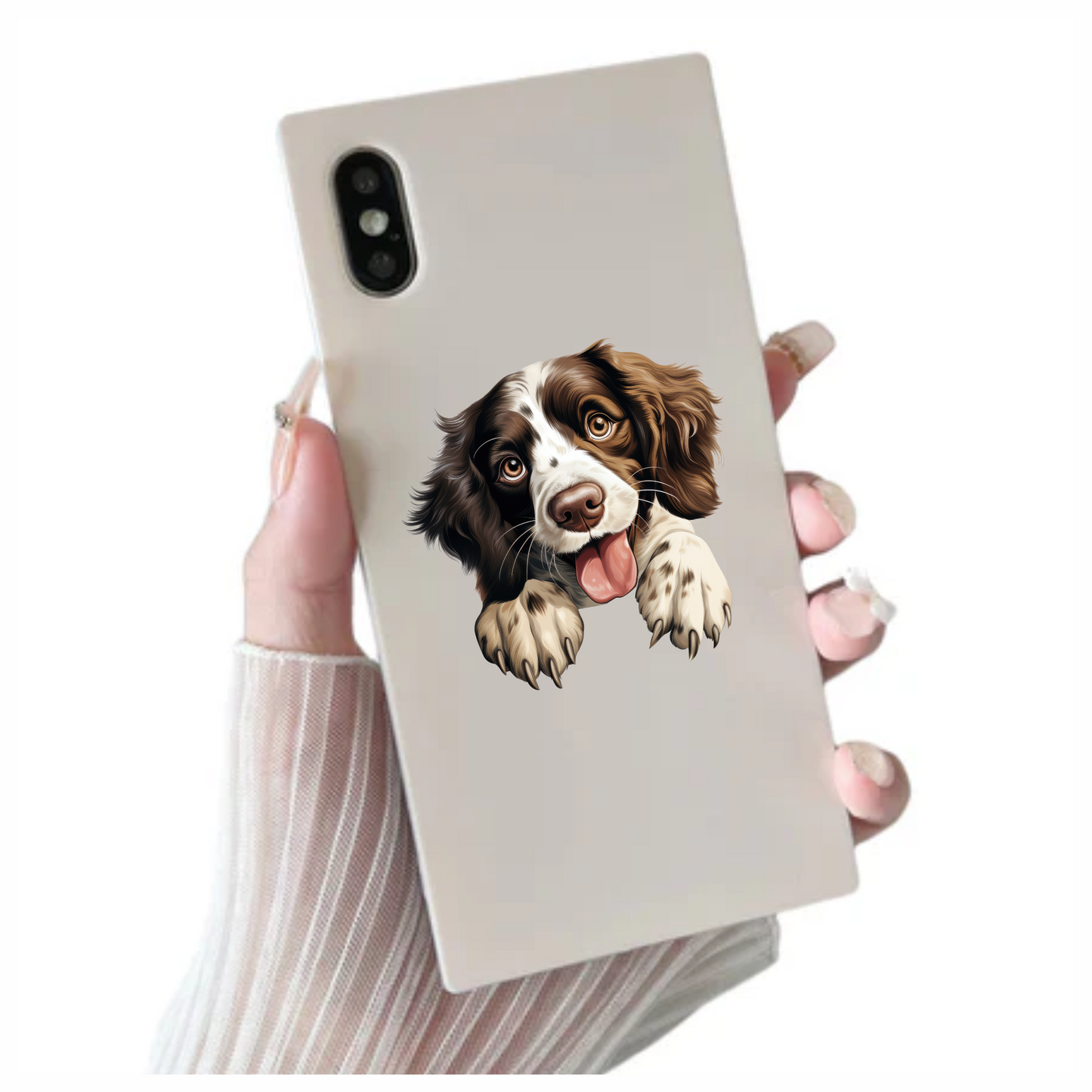 Brown White Dog Spaniel Happy Tongue Vinyl Sticker Decal