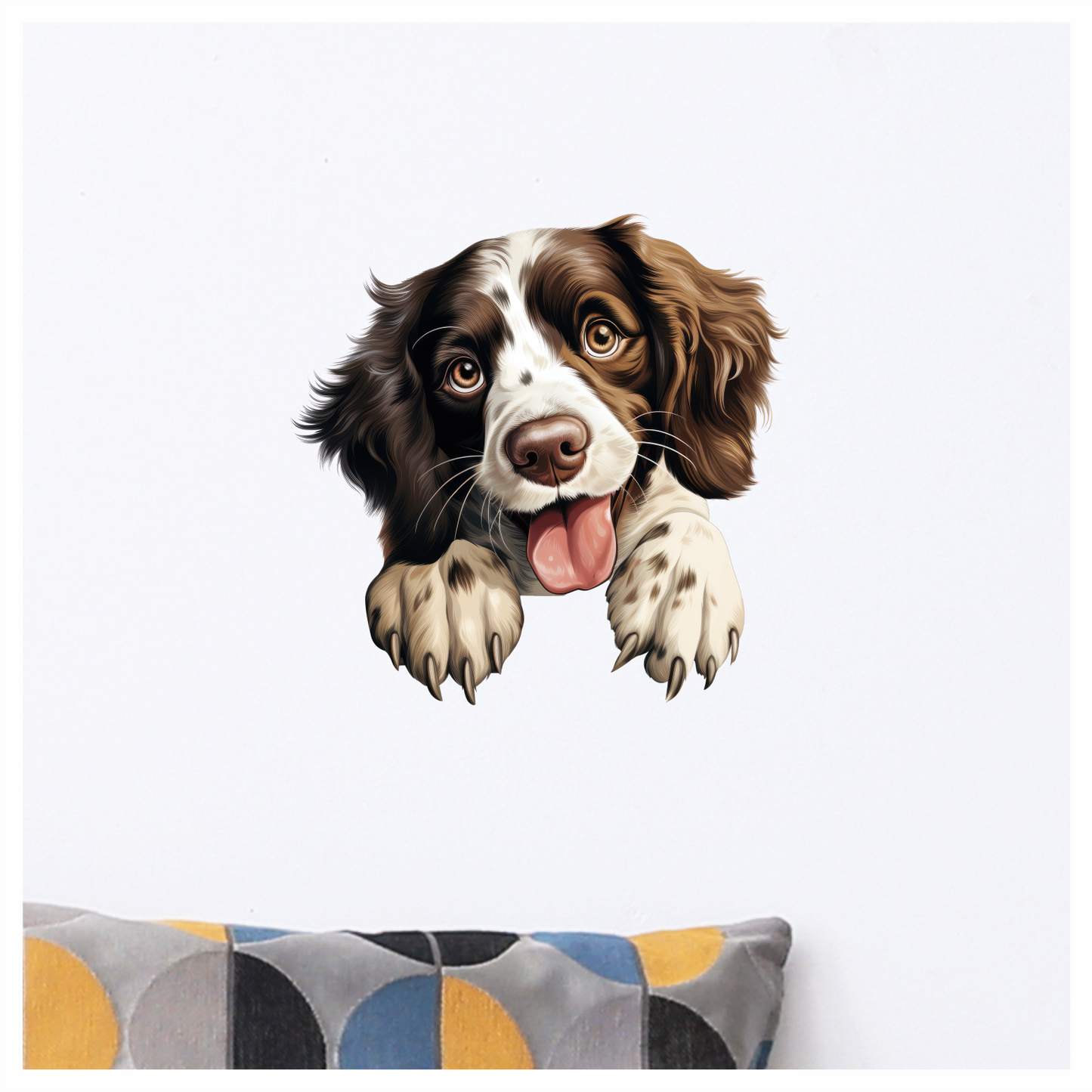 Brown White Dog Spaniel Happy Tongue Vinyl Sticker Decal