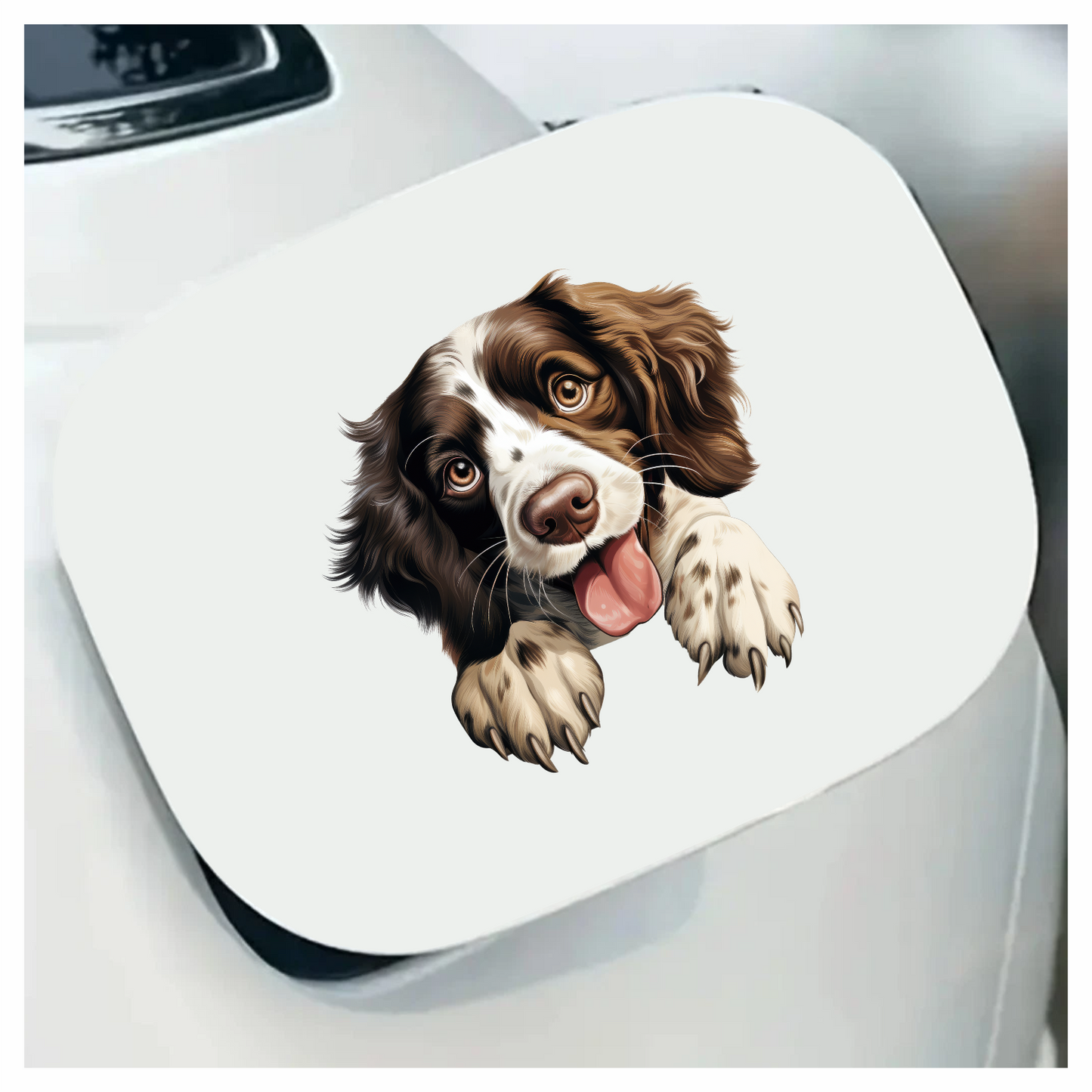 Brown White Dog Spaniel Happy Tongue Vinyl Sticker Decal