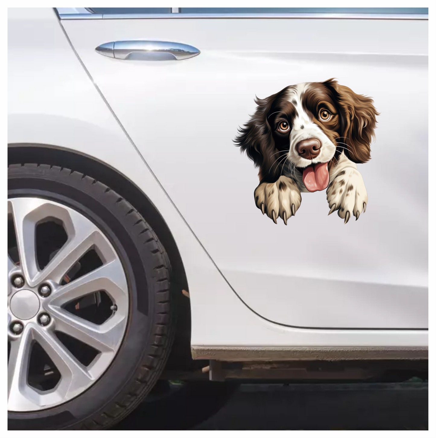 Brown White Dog Spaniel Happy Tongue Vinyl Sticker Decal