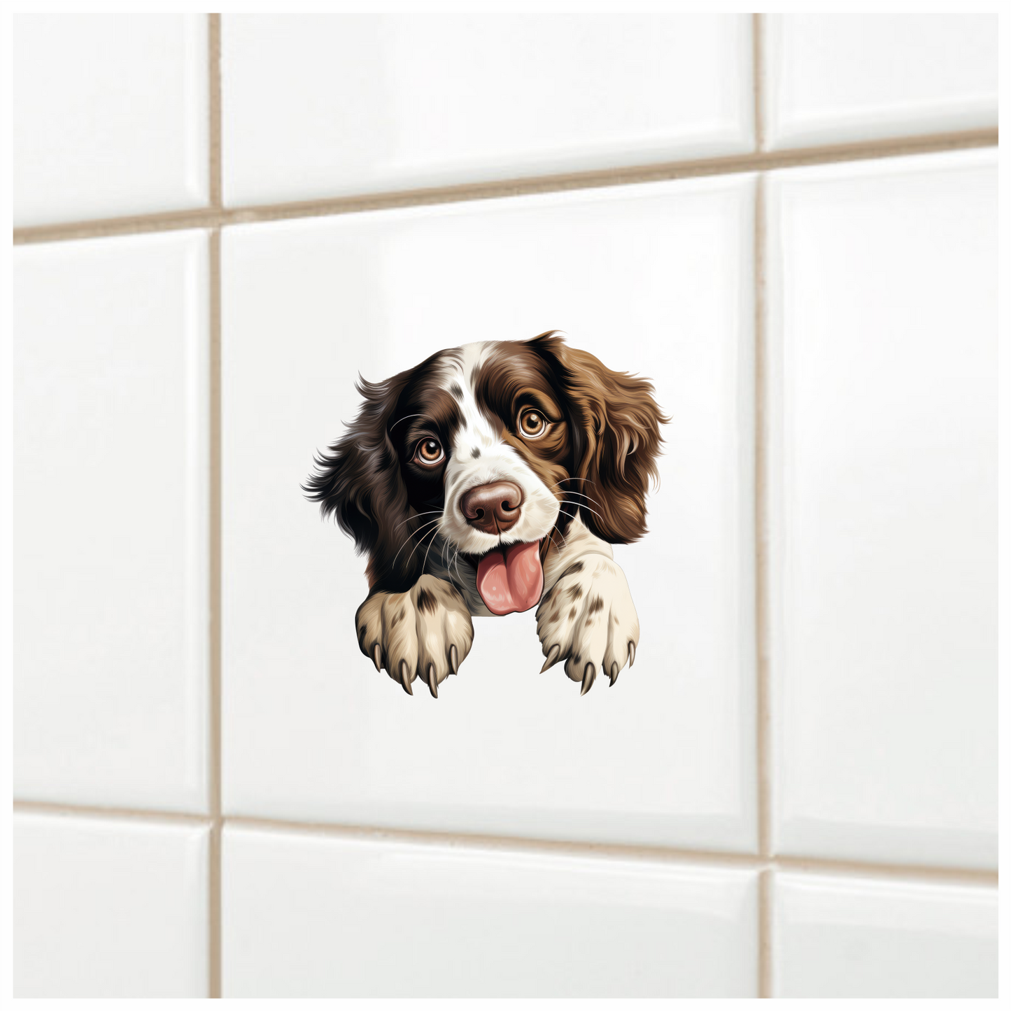 Brown White Dog Spaniel Happy Tongue Vinyl Sticker Decal