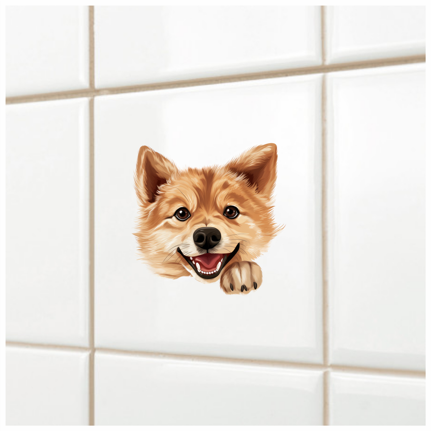 Brown Dog Cartoon Happy Face Vinyl Sticker Decal