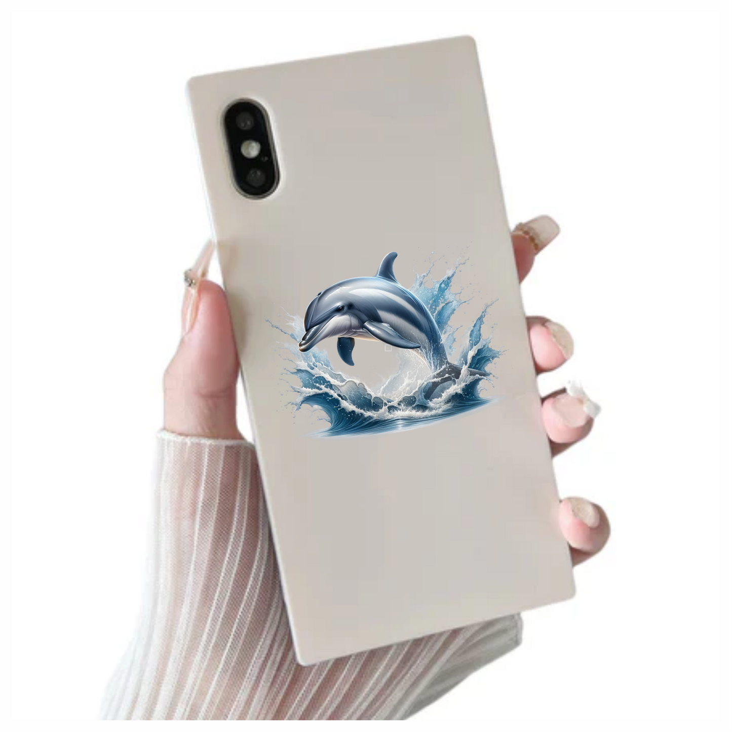 Blue Dolphin Jumping Ocean Waves Vinyl Sticker Decal