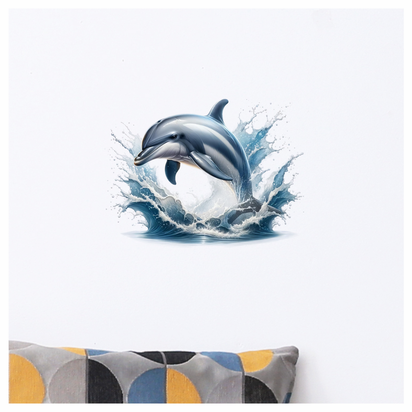 Blue Dolphin Jumping Ocean Waves Vinyl Sticker Decal