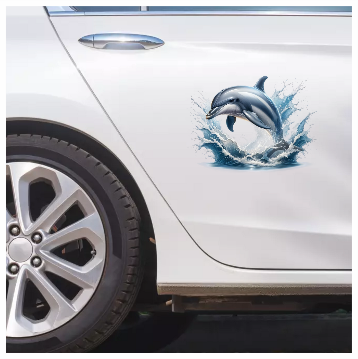 Blue Dolphin Jumping Ocean Waves Vinyl Sticker Decal