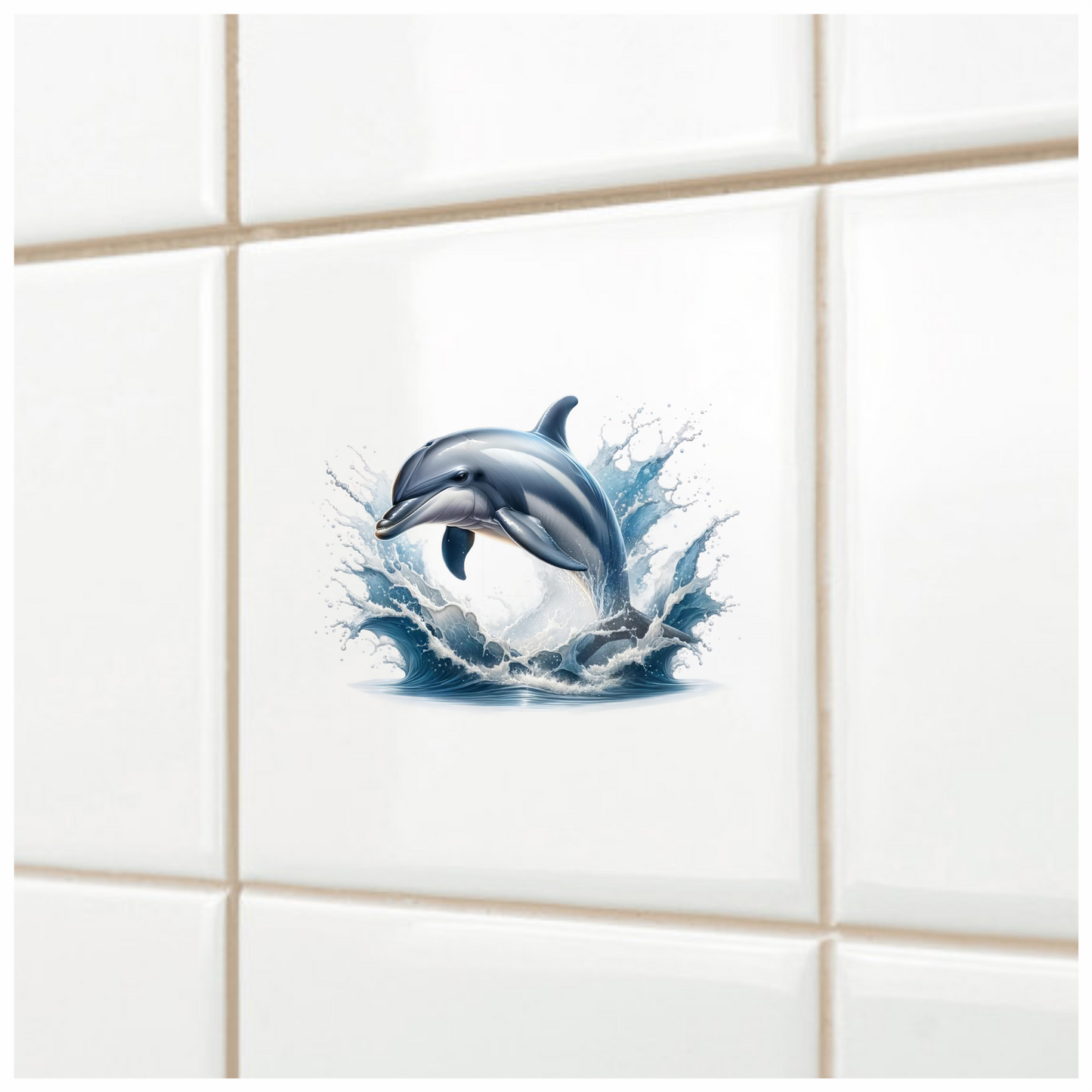 Blue Dolphin Jumping Ocean Waves Vinyl Sticker Decal