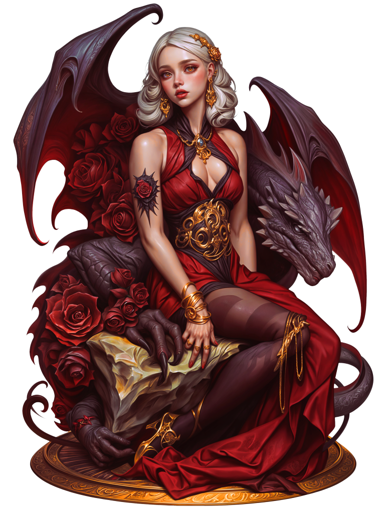 Woman Dragon Red Roses Gold Jewelry Vinyl Sticker Decal
