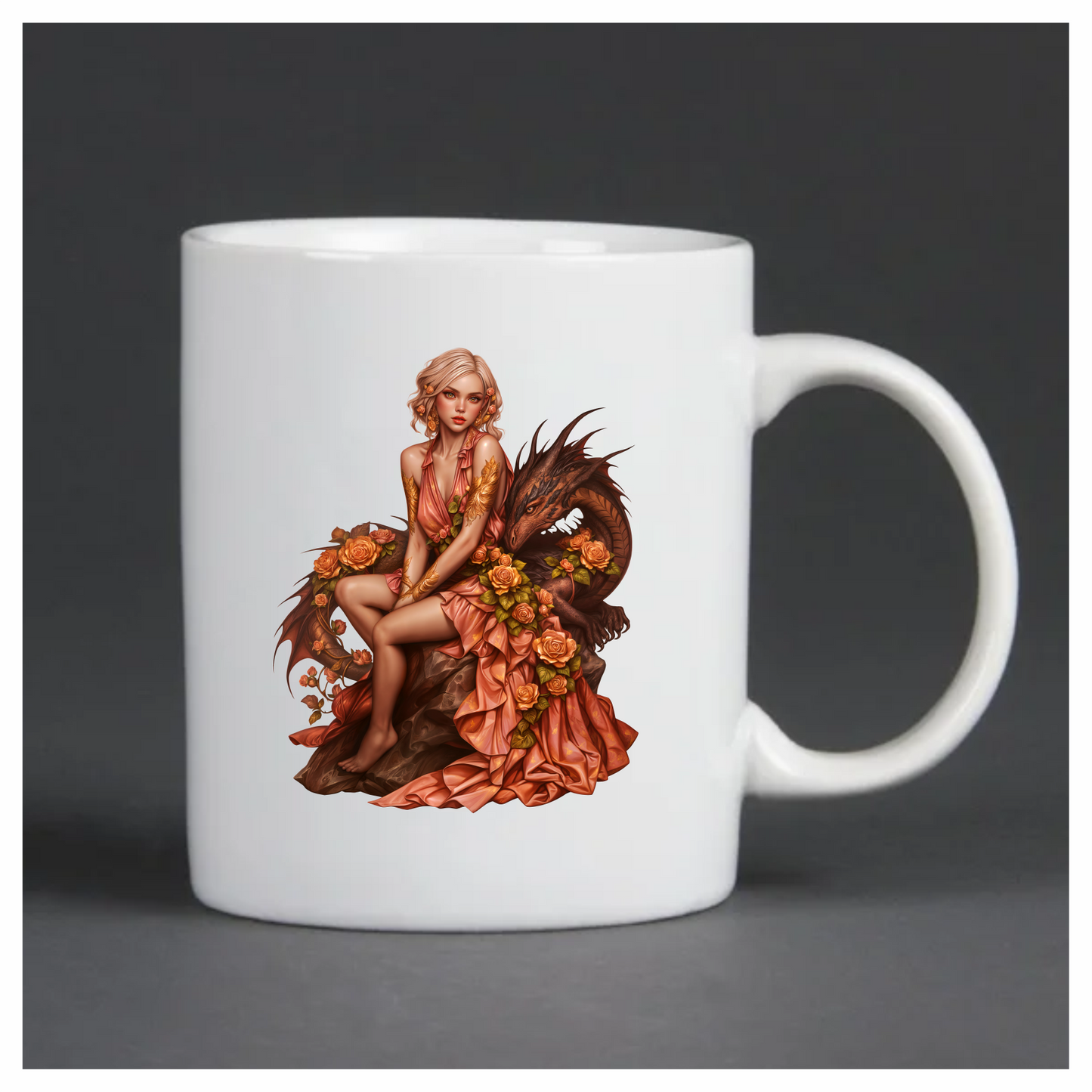 Woman Peach Dragon Roses Sitting Vinyl Sticker Decal