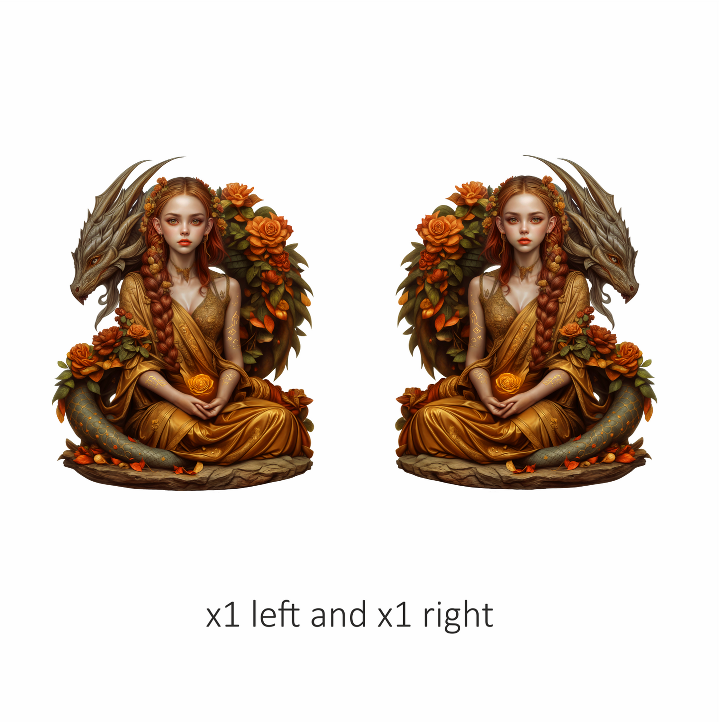 Dragon Girl Orange Flowers Golden Dress Vinyl Sticker Decal