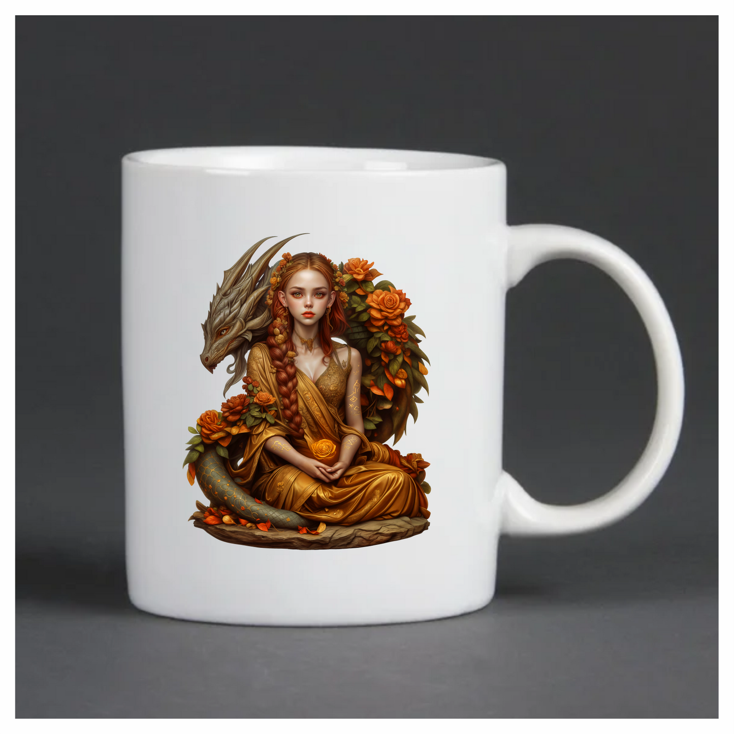 Dragon Girl Orange Flowers Golden Dress Vinyl Sticker Decal